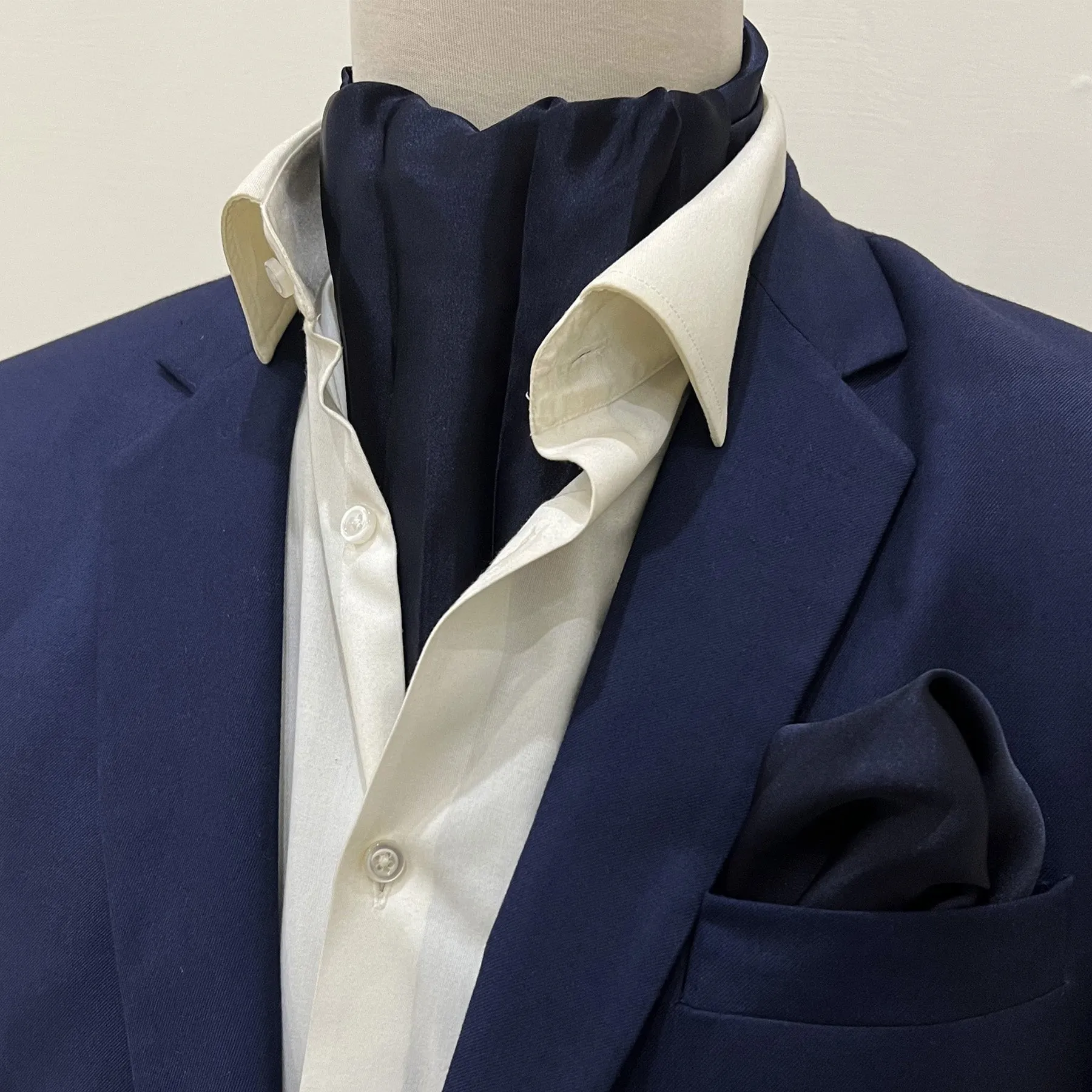 dark blue - silk men ascot and pocket square set