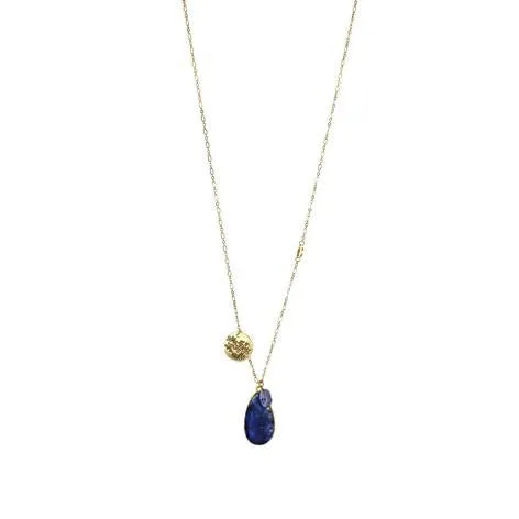 Dark Blue Stone Long Pendant Necklace