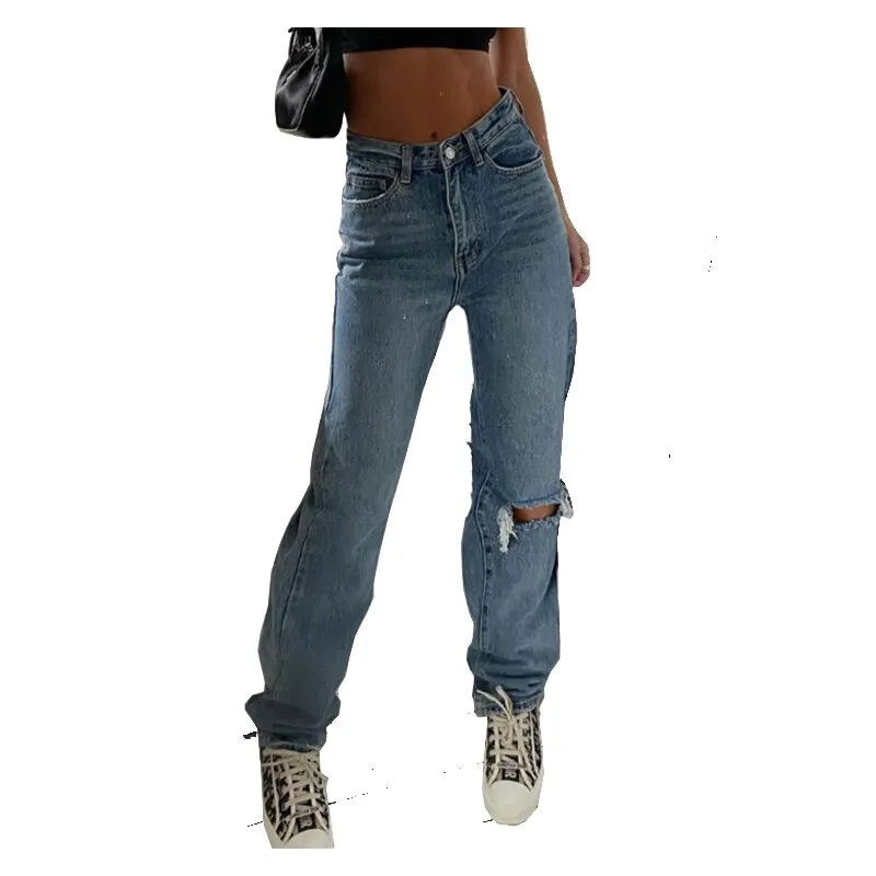 Denim Ripped Jeans For Women Cargo Pants Women Mom Jean High Waist Jeans Fashion Holes Thin Women's Baggy Jeans Long trousers