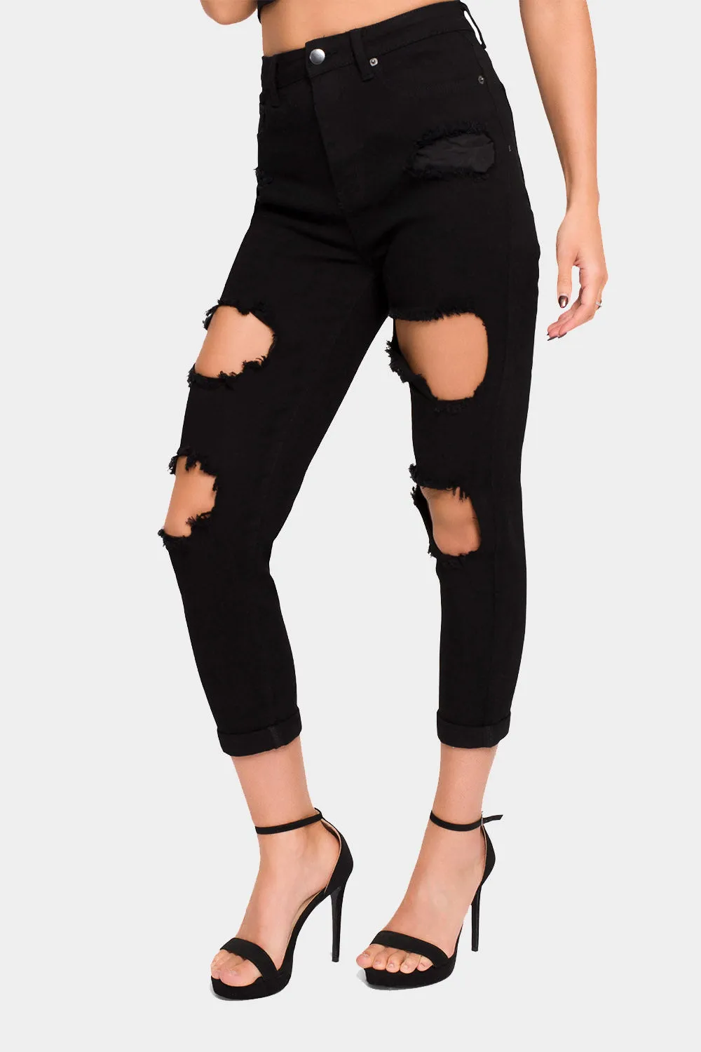 Destroyed Cropped High Rise Boyfriend Jeans