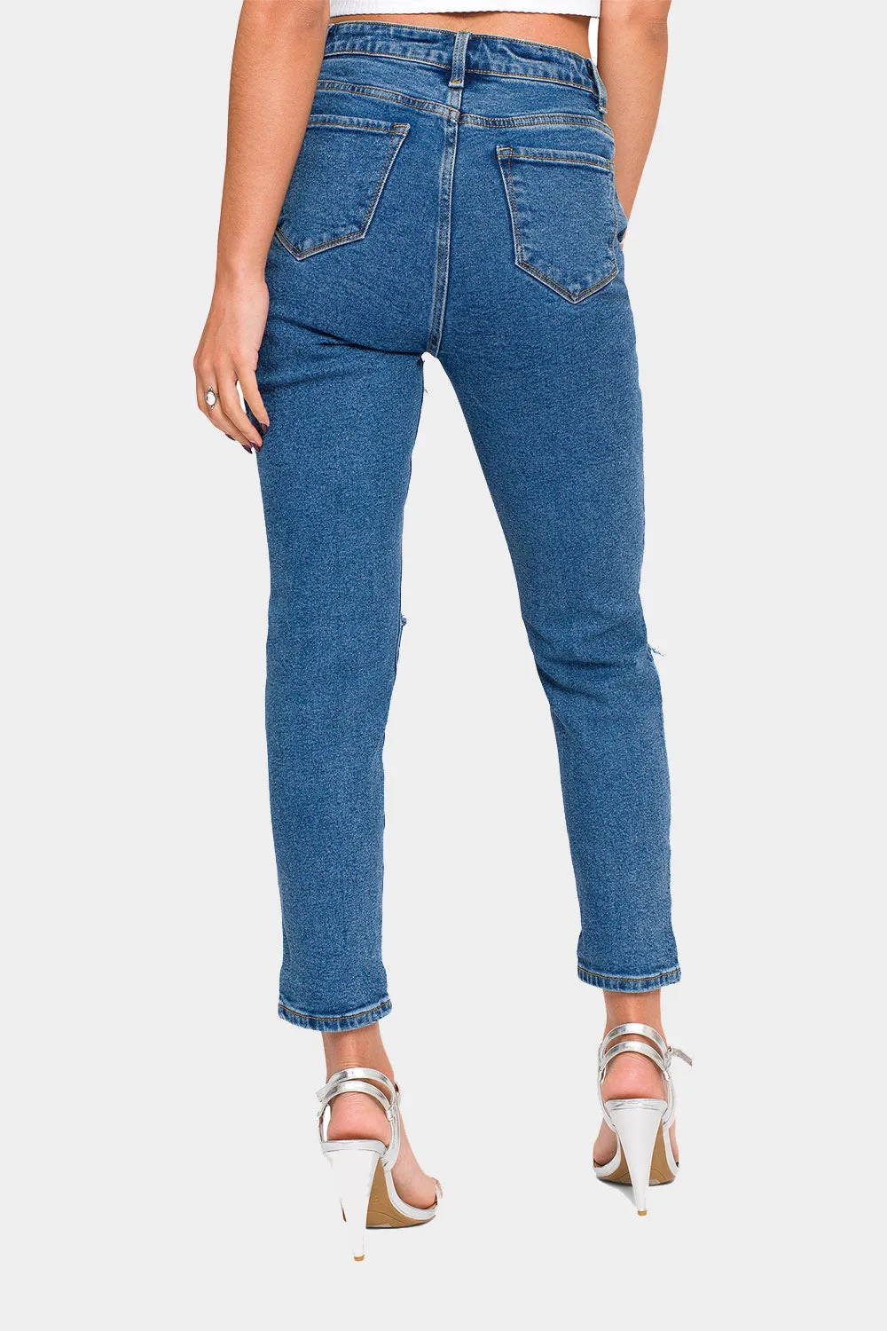 Destroyed Cropped High Rise Boyfriend Jeans