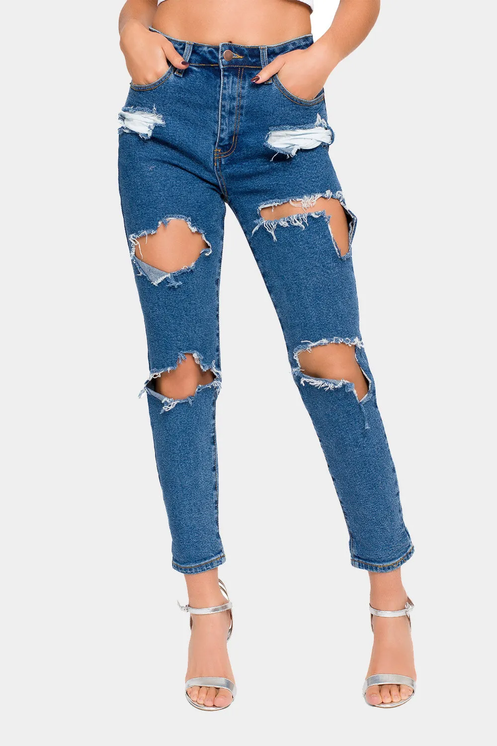 Destroyed Cropped High Rise Boyfriend Jeans