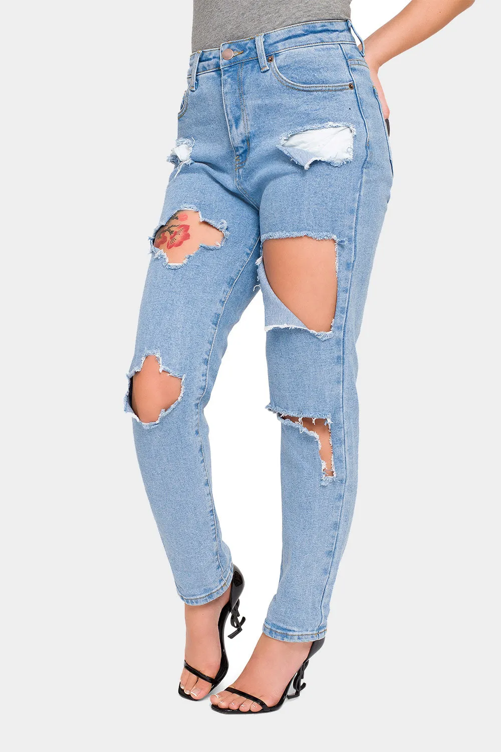 Destroyed Cropped High Rise Boyfriend Jeans