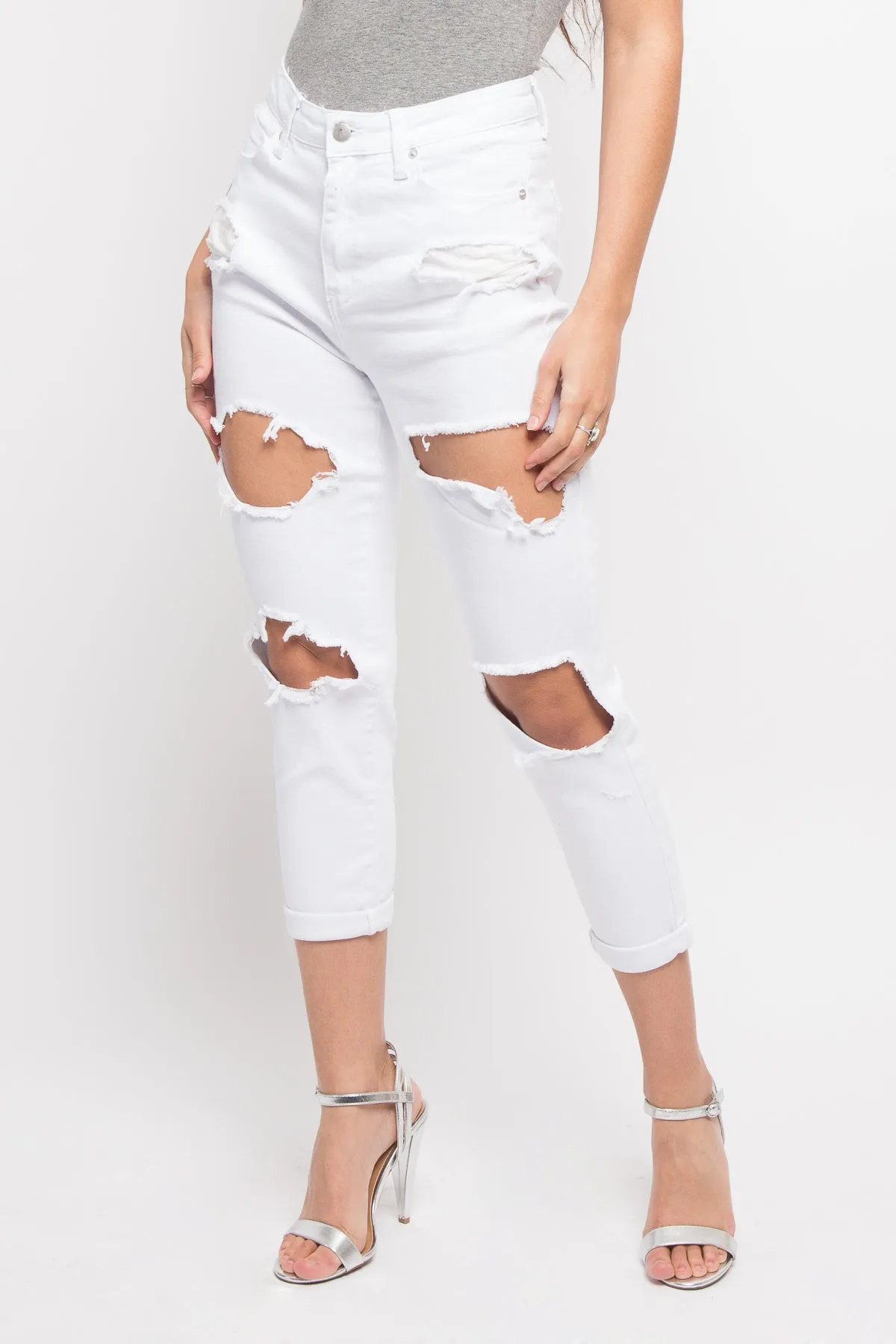 Destroyed Cropped High Rise Boyfriend Jeans