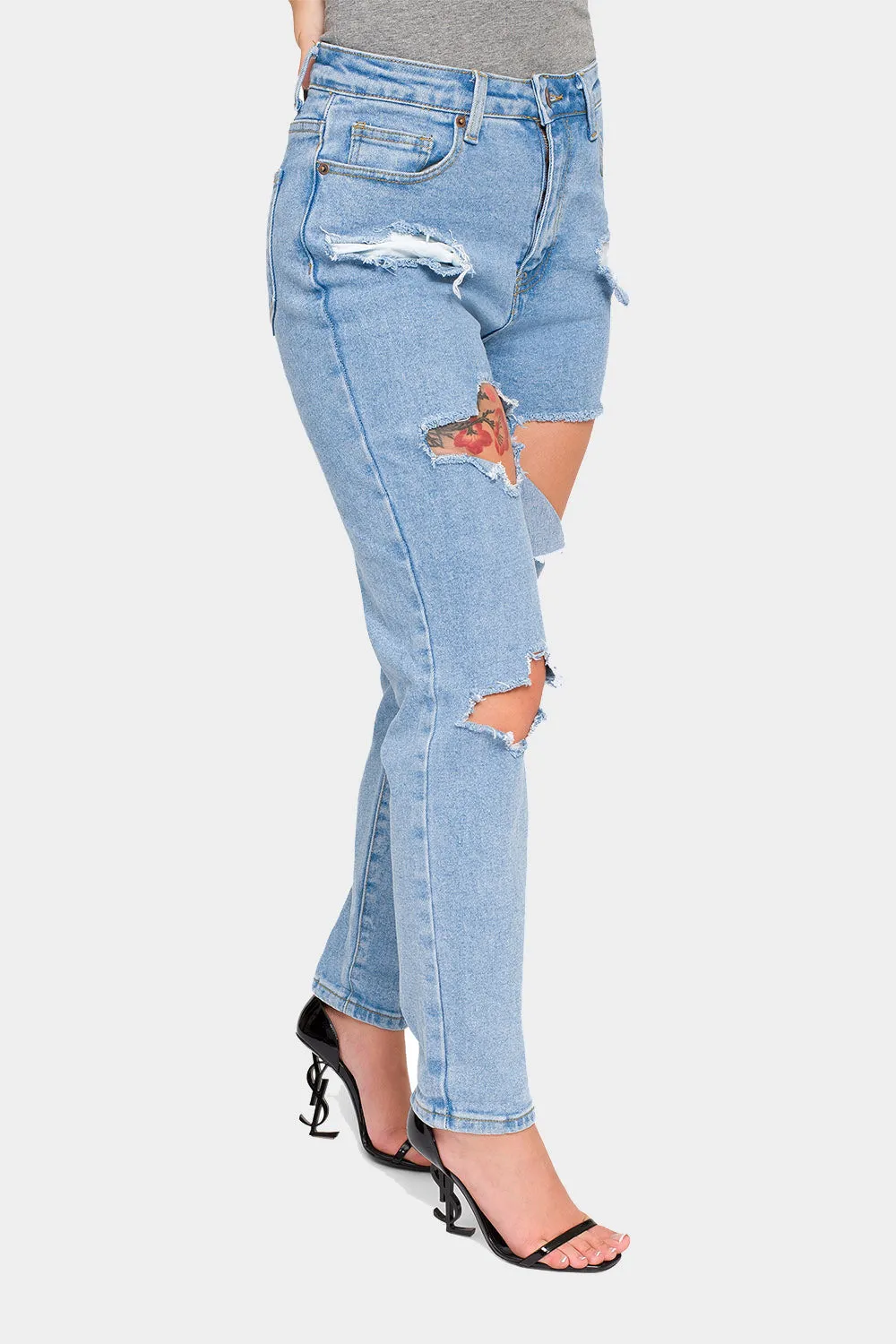 Destroyed Cropped High Rise Boyfriend Jeans