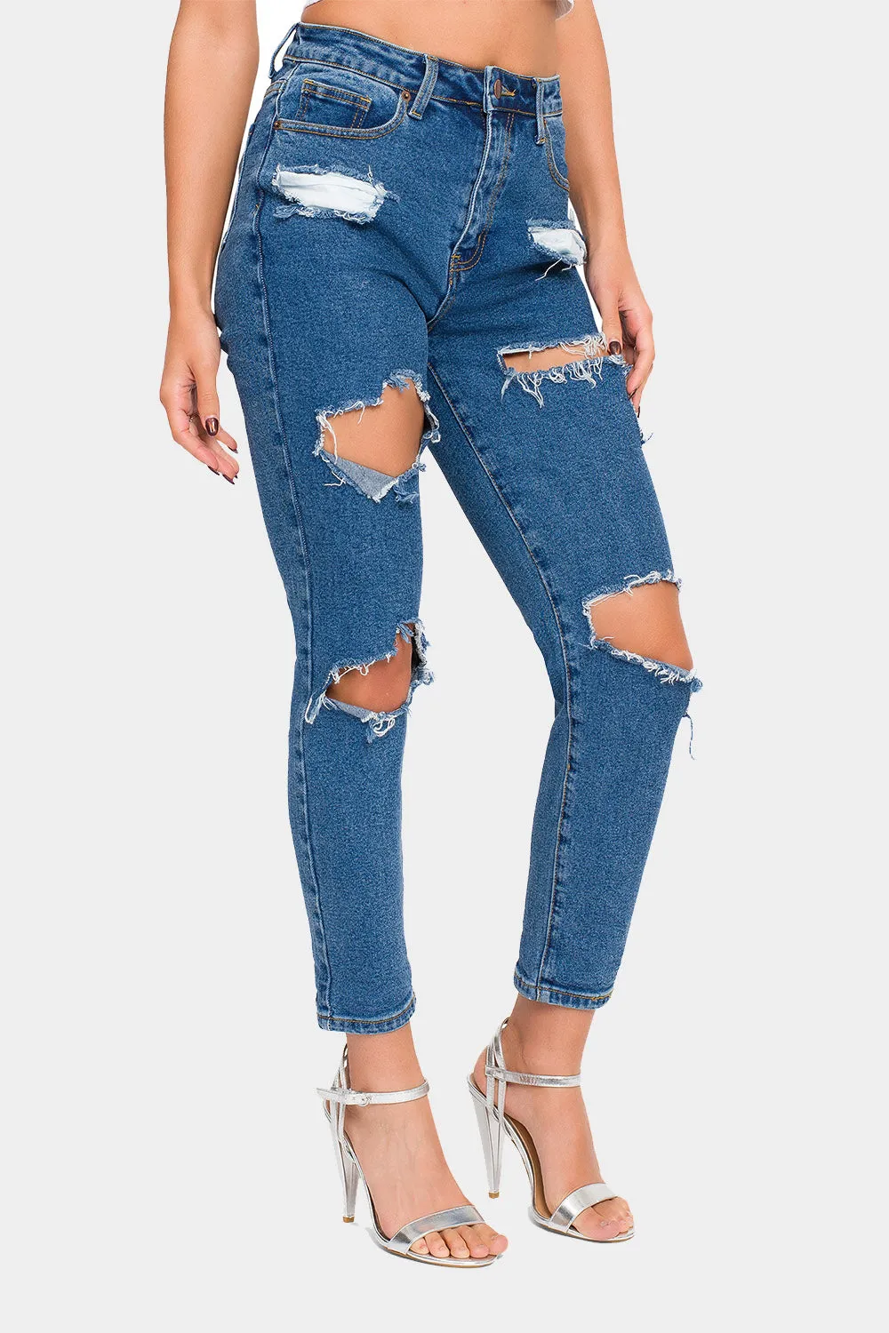 Destroyed Cropped High Rise Boyfriend Jeans