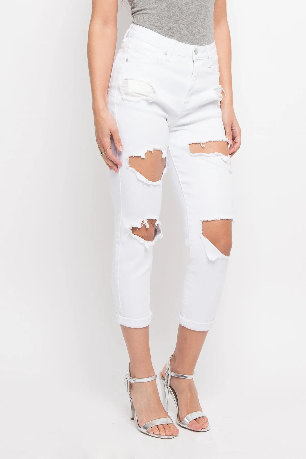 Destroyed Cropped High Rise Boyfriend Jeans