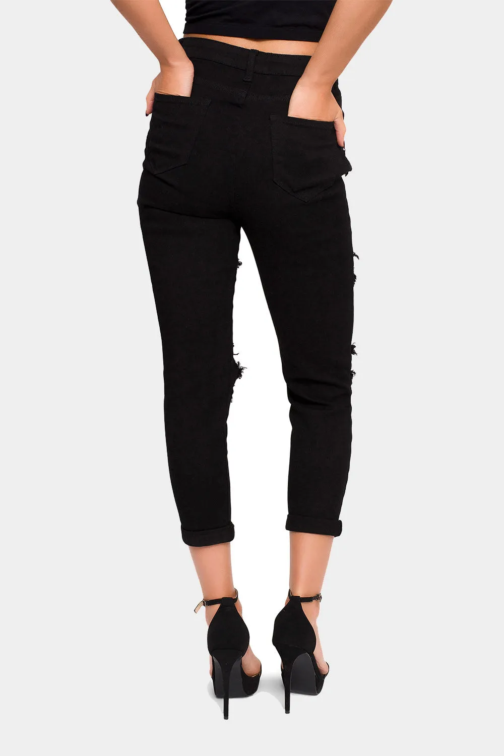 Destroyed Cropped High Rise Boyfriend Jeans