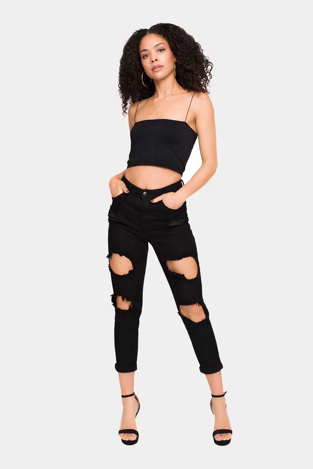 Destroyed Cropped High Rise Boyfriend Jeans