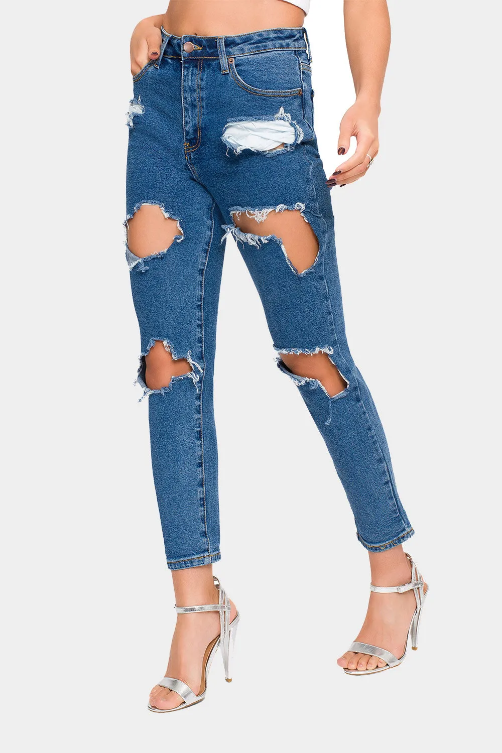 Destroyed Cropped High Rise Boyfriend Jeans