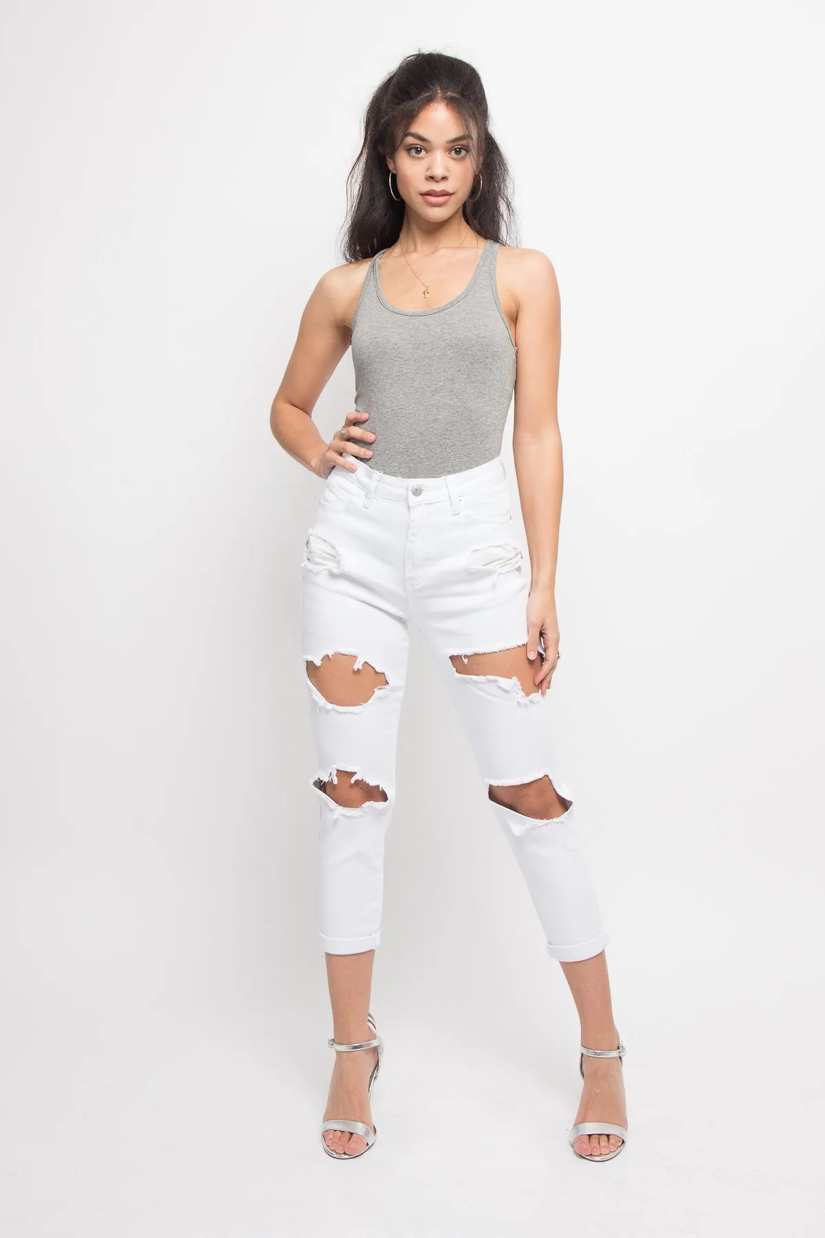 Destroyed Cropped High Rise Boyfriend Jeans