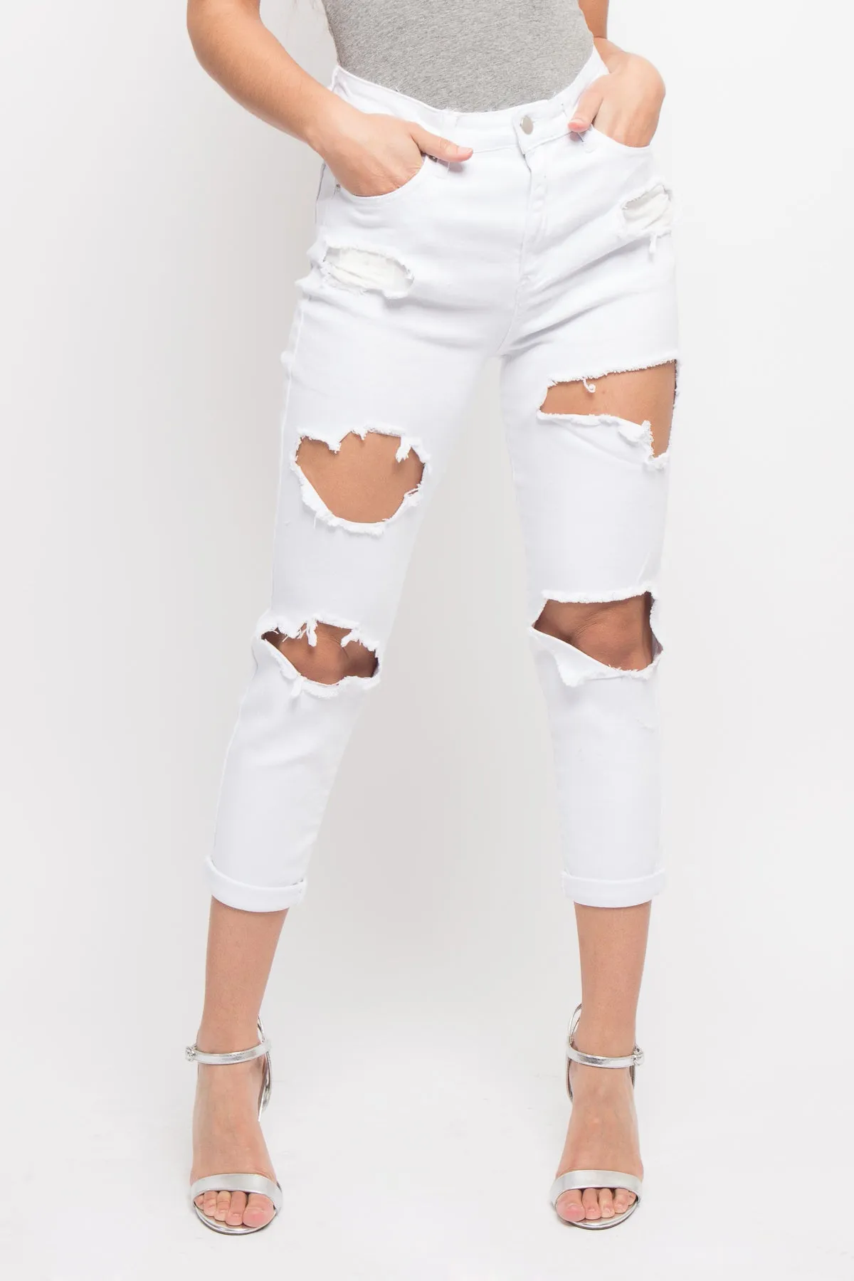 Destroyed Cropped High Rise Boyfriend Jeans