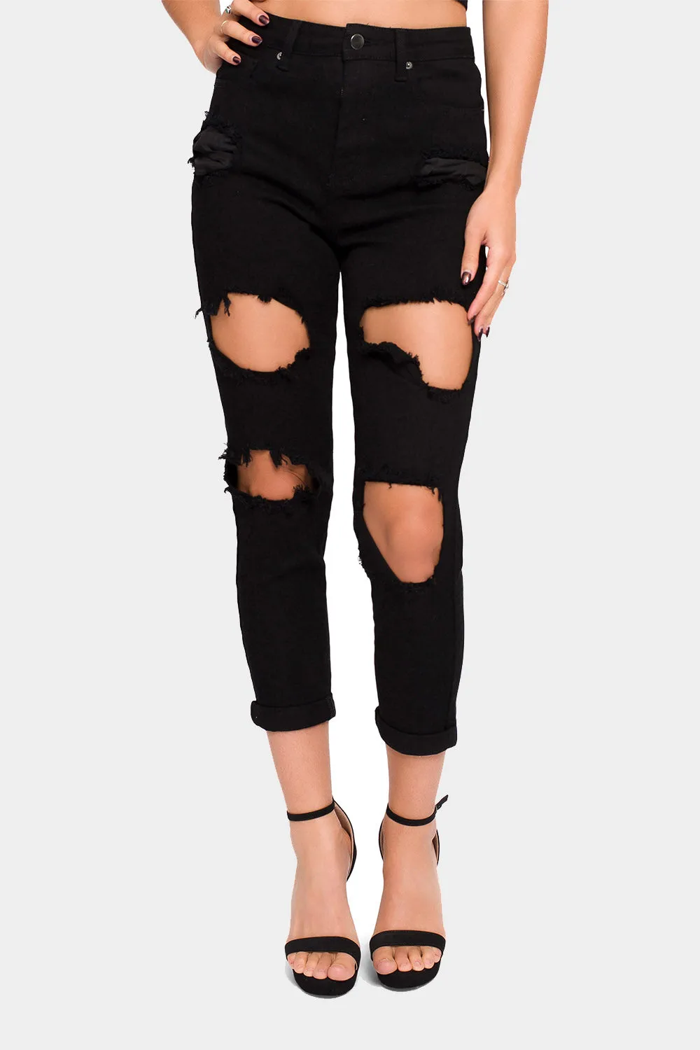 Destroyed Cropped High Rise Boyfriend Jeans