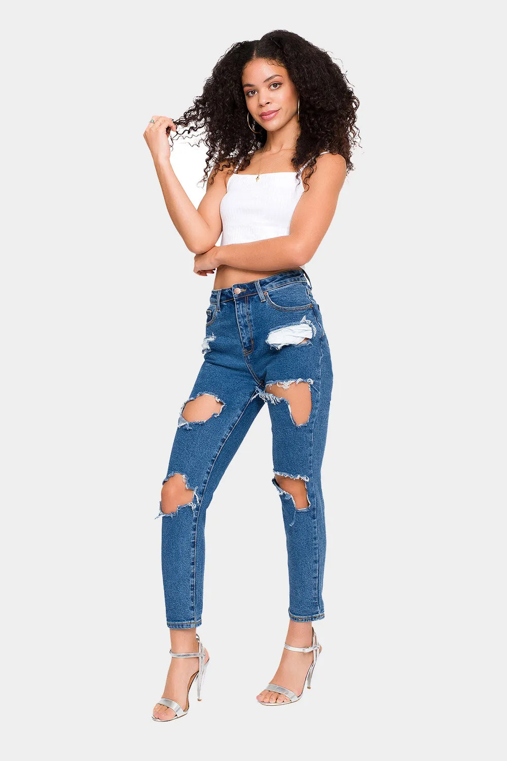 Destroyed Cropped High Rise Boyfriend Jeans