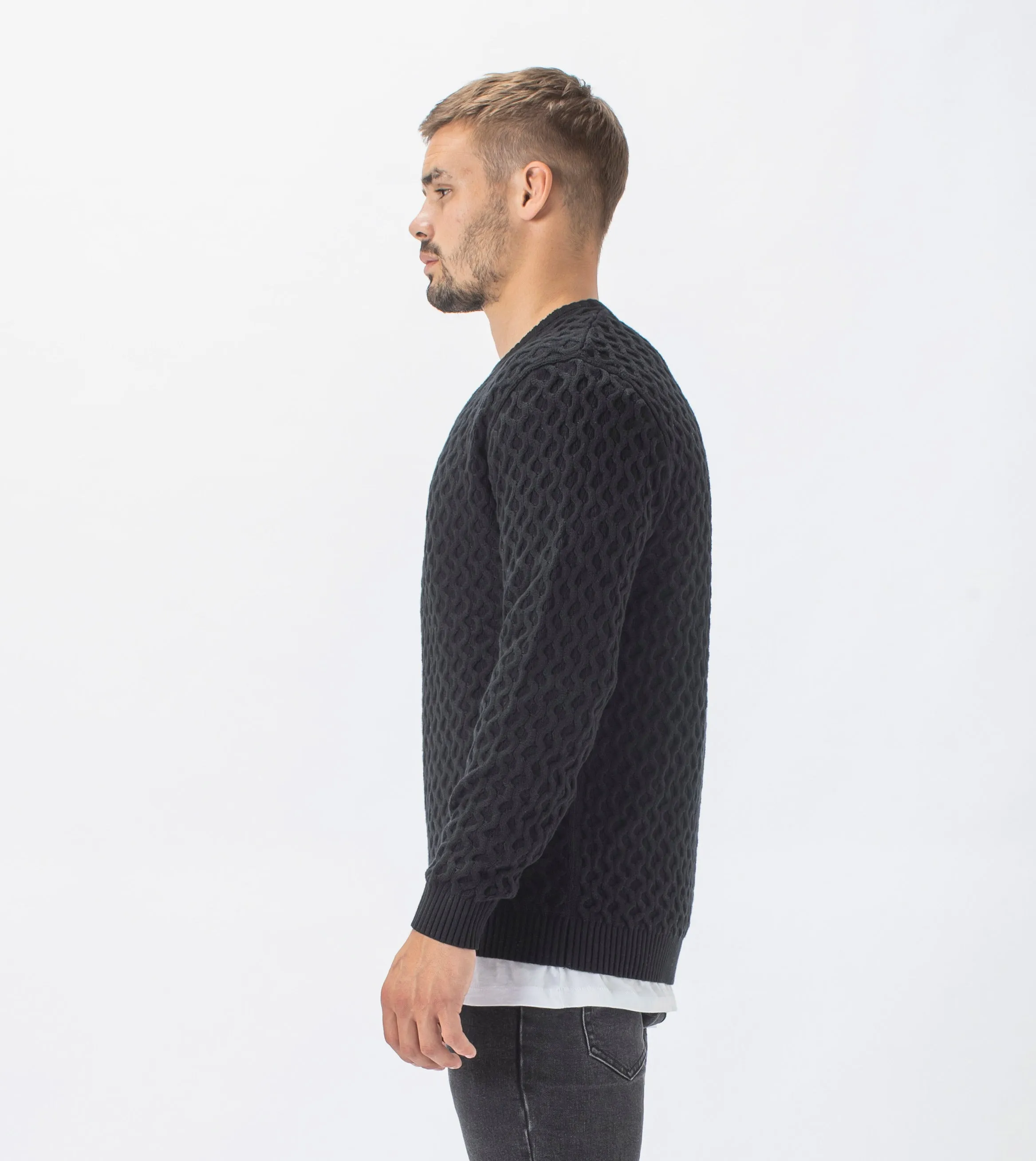 Diamond Crew Knit Black - Sale