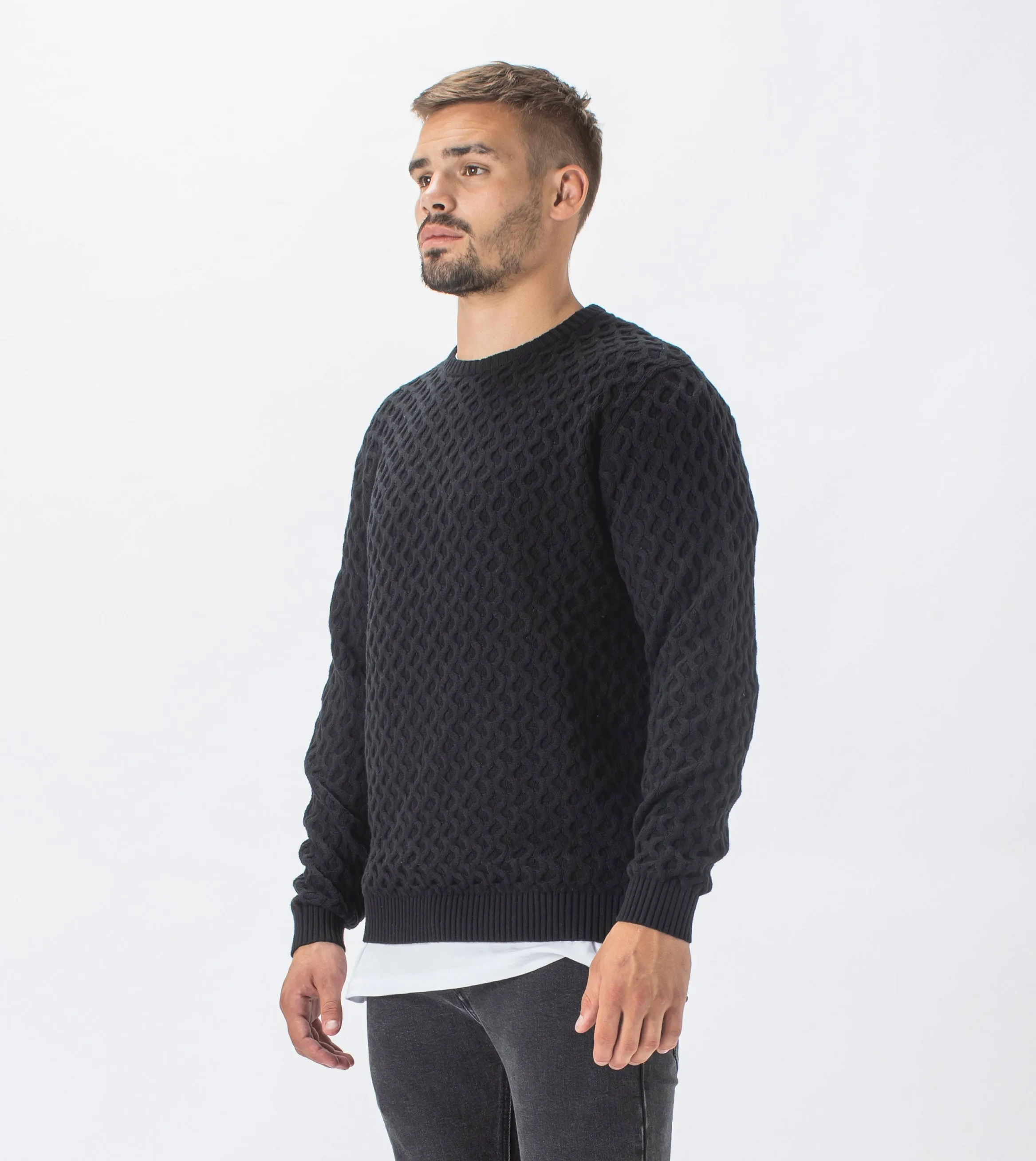 Diamond Crew Knit Black - Sale