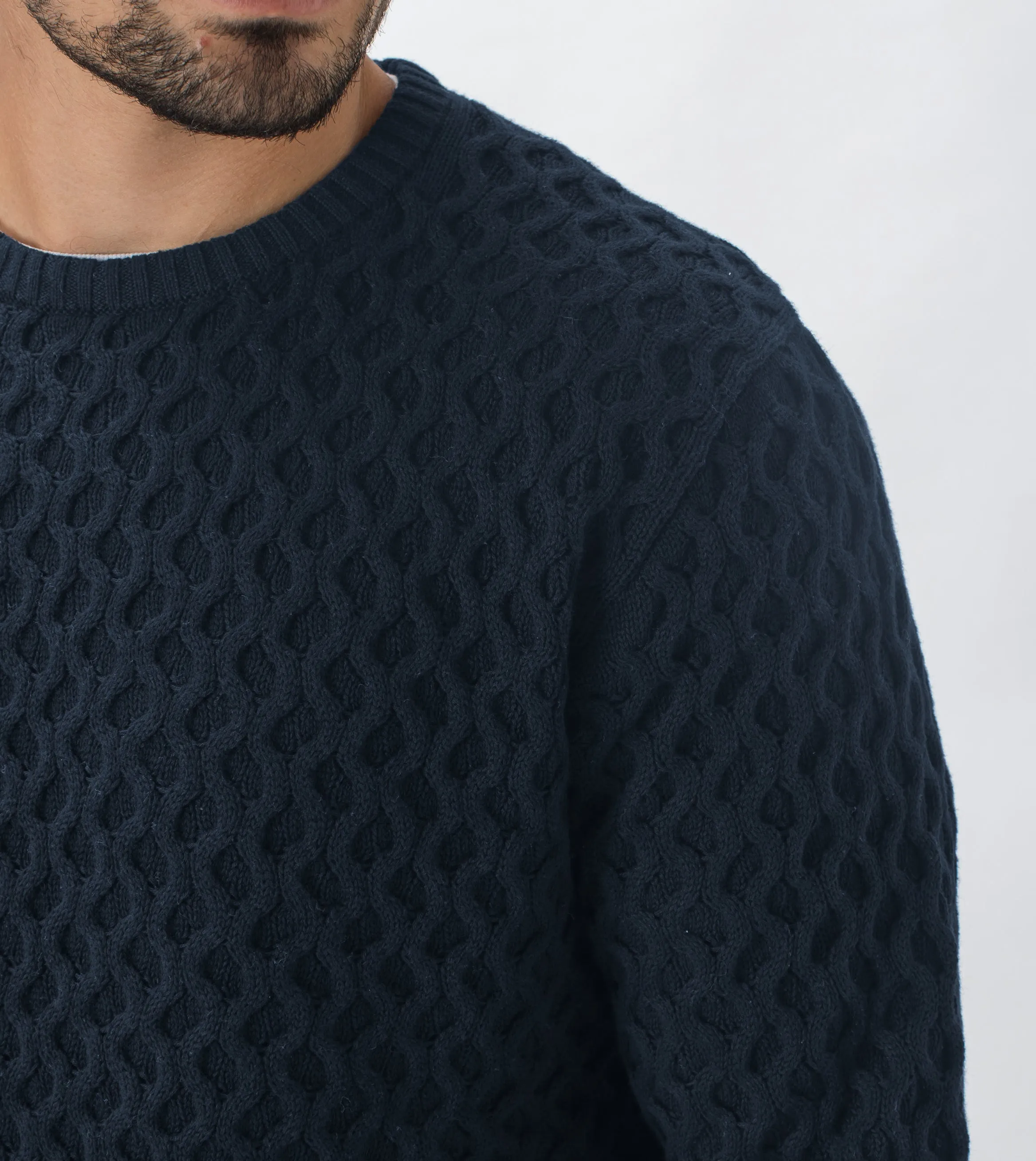 Diamond Crew Knit Navy - Sale