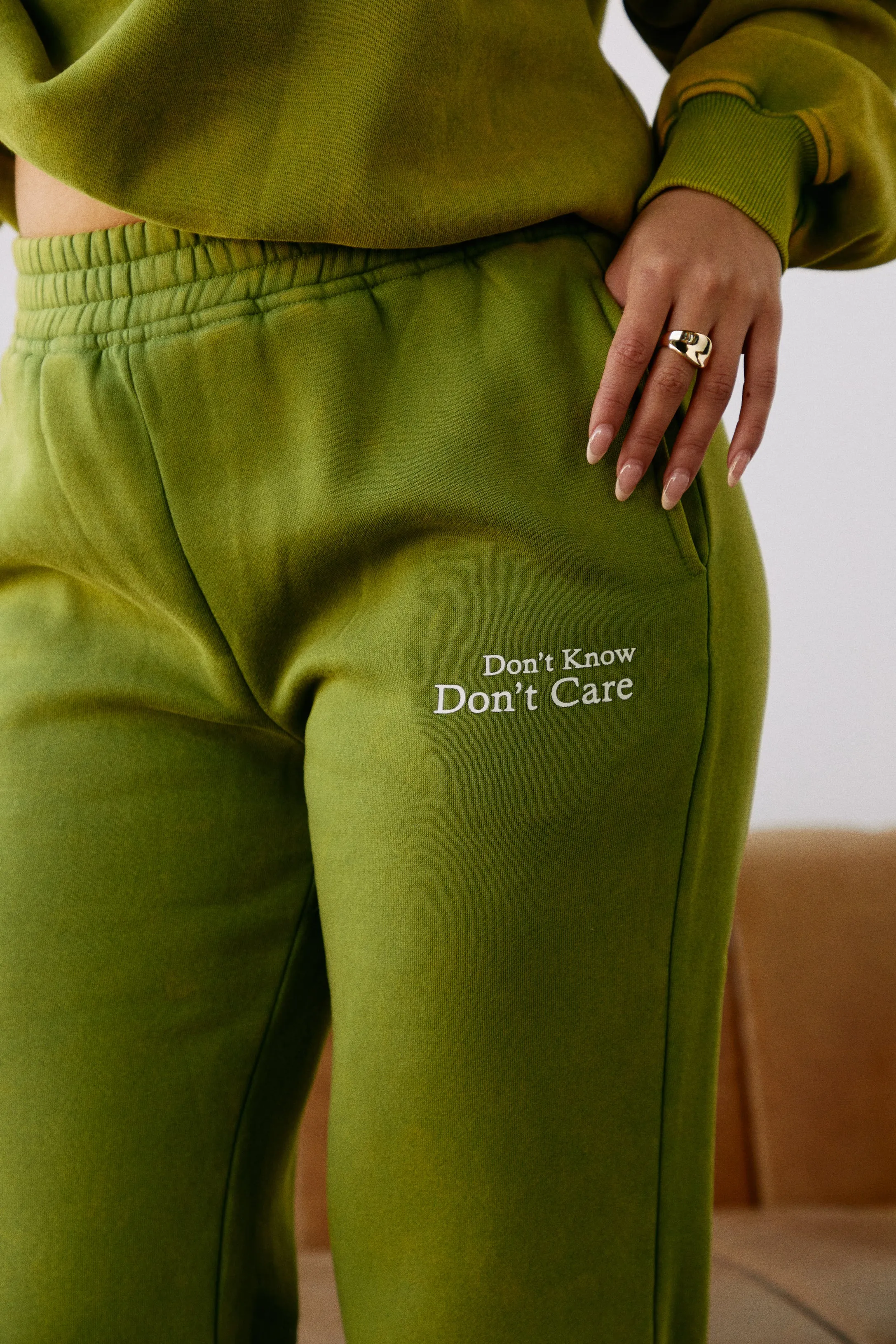 Don't Know Don't Care High Waist Wide Leg Sweat Pant - Green