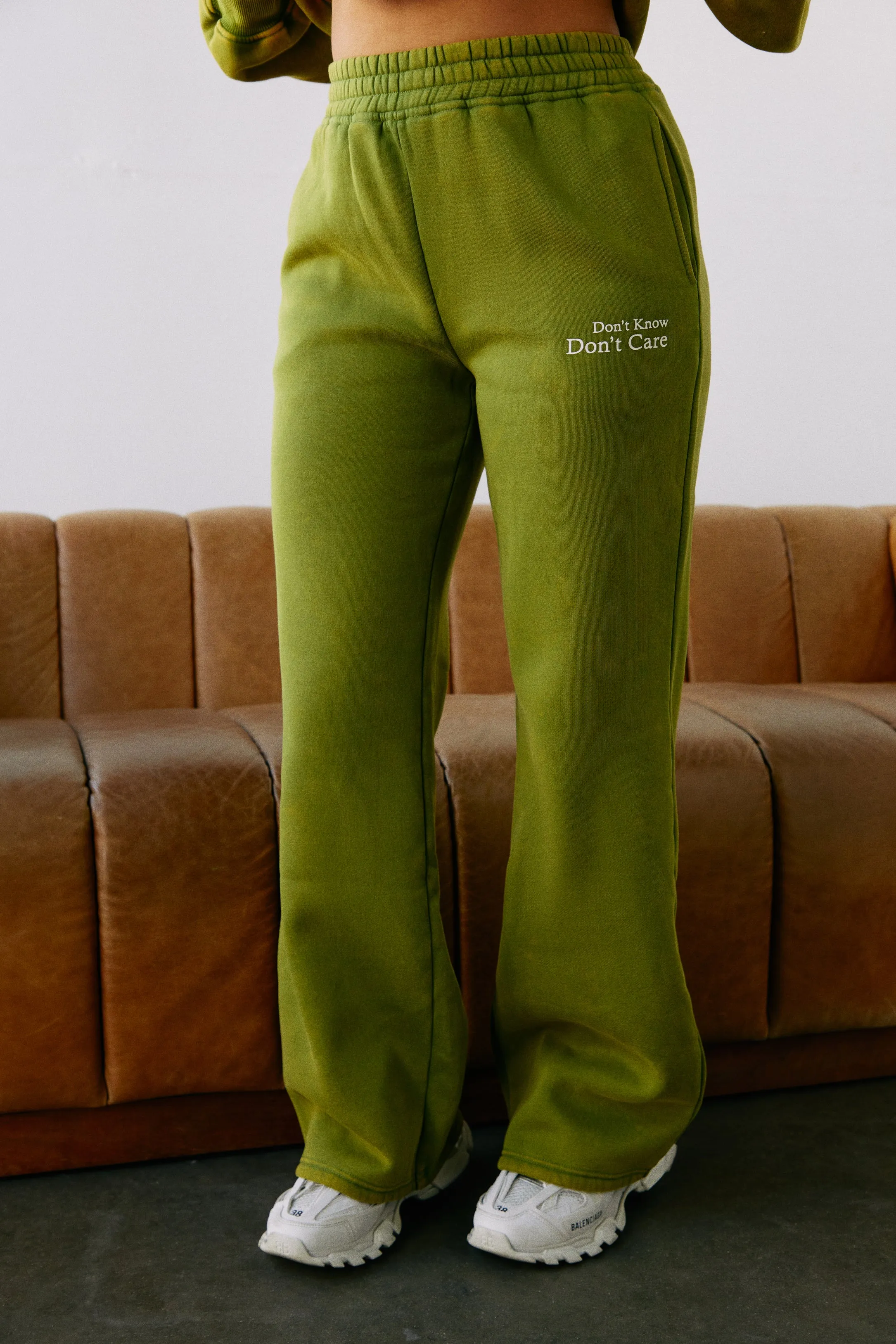 Don't Know Don't Care High Waist Wide Leg Sweat Pant - Green