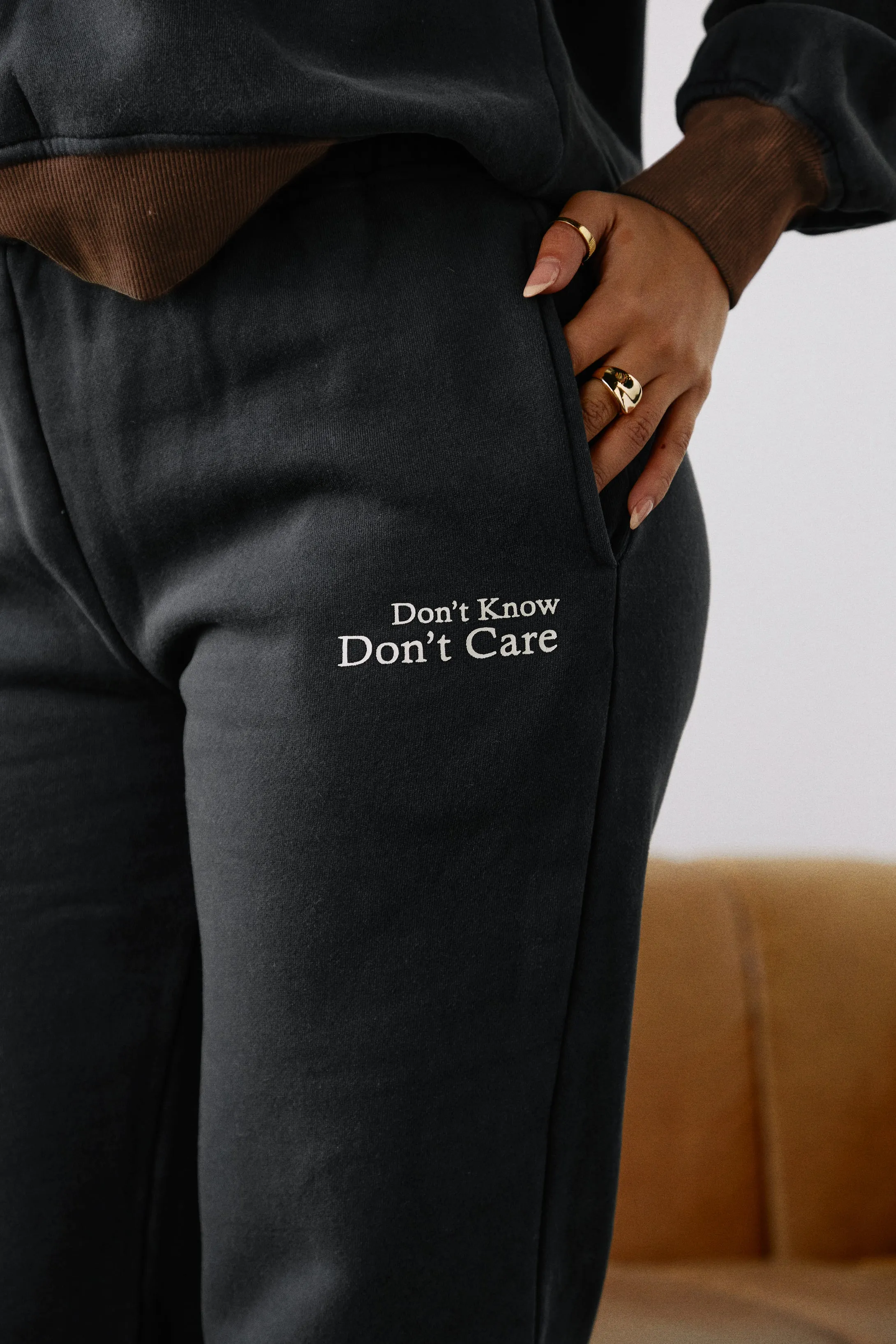 Don't Know Don't Care High Waist Wide Leg Sweat Pant - Green