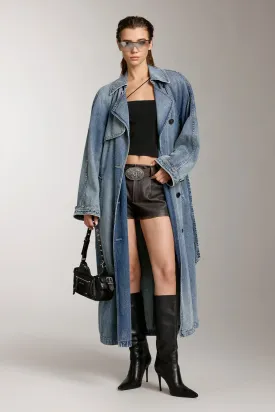 Elegant Lapel Long Fit Denim Jacket