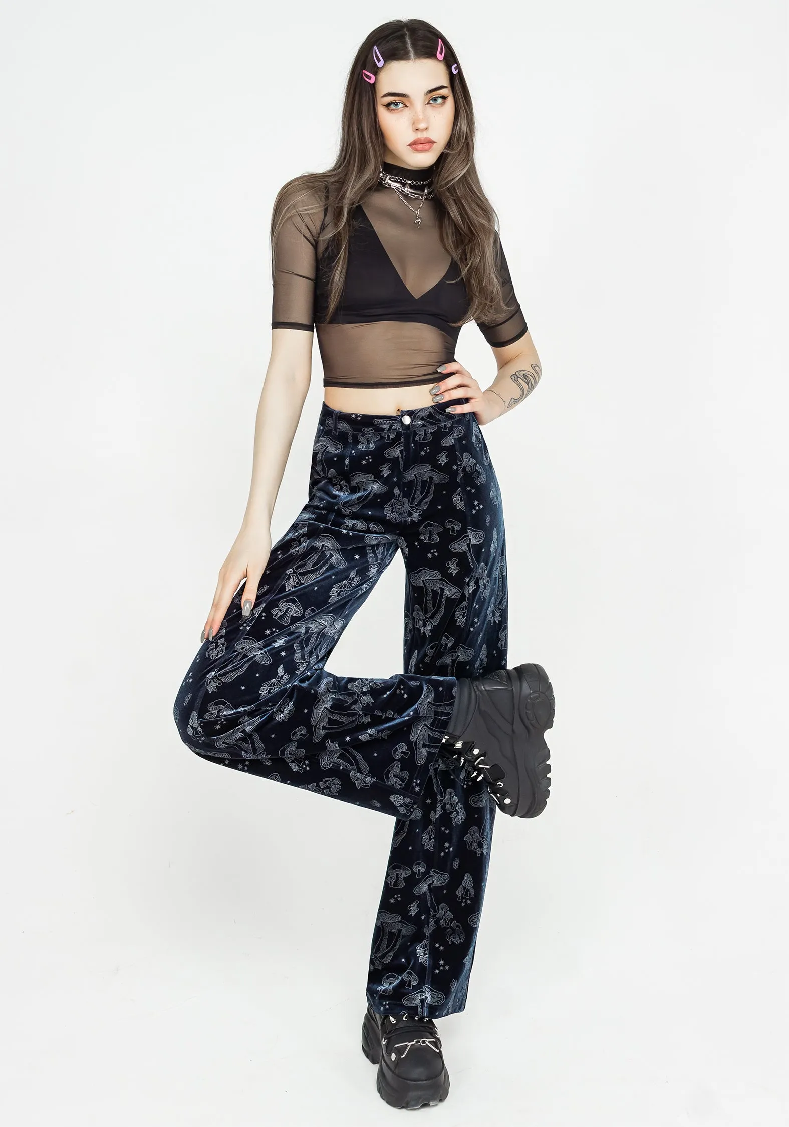 Faefire Foil Print Velour Wide Leg Trousers