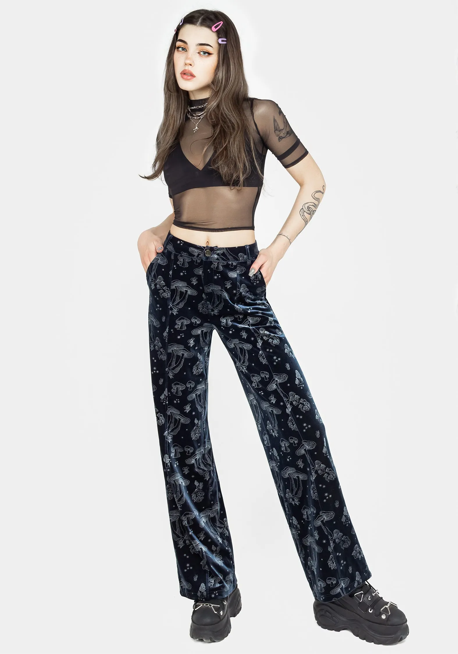 Faefire Foil Print Velour Wide Leg Trousers