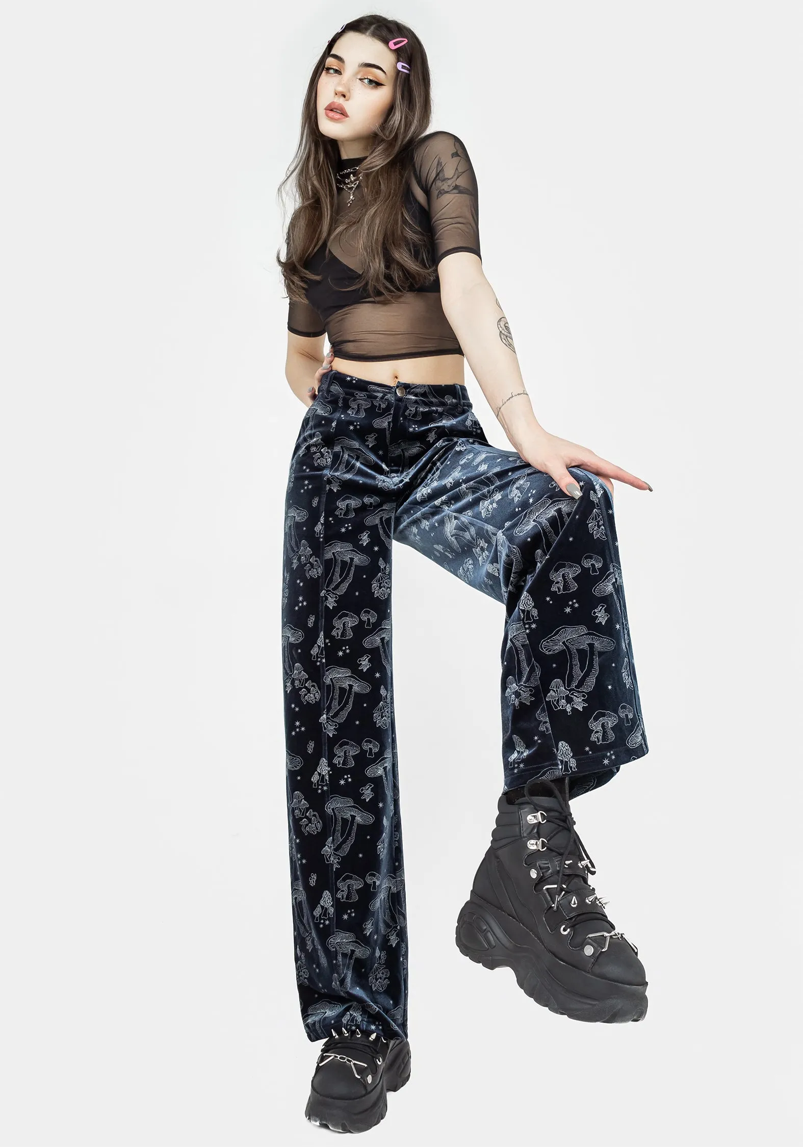 Faefire Foil Print Velour Wide Leg Trousers