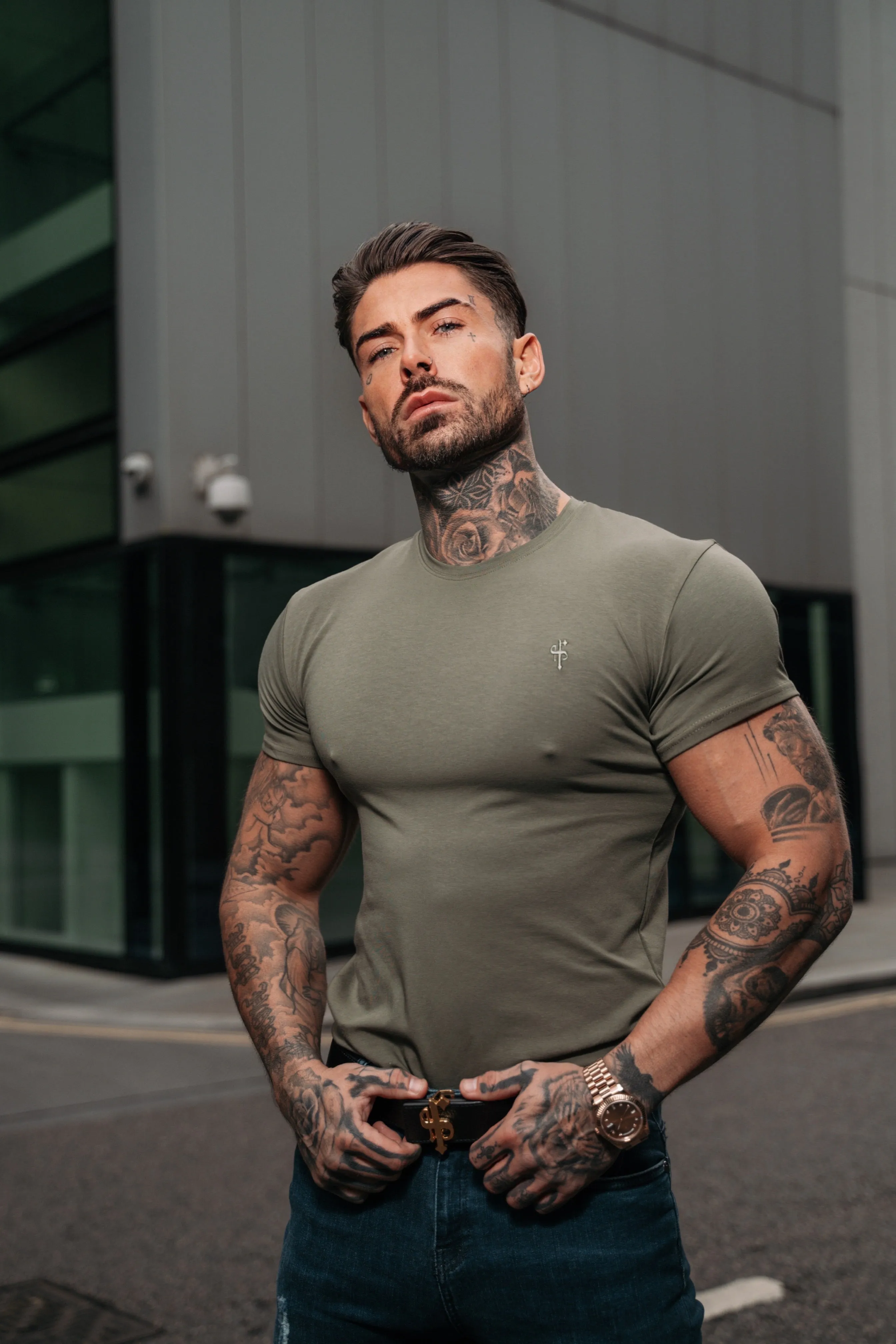 Father Sons Classic Khaki Tonal Curved Hem Crew T Shirt - FSH928