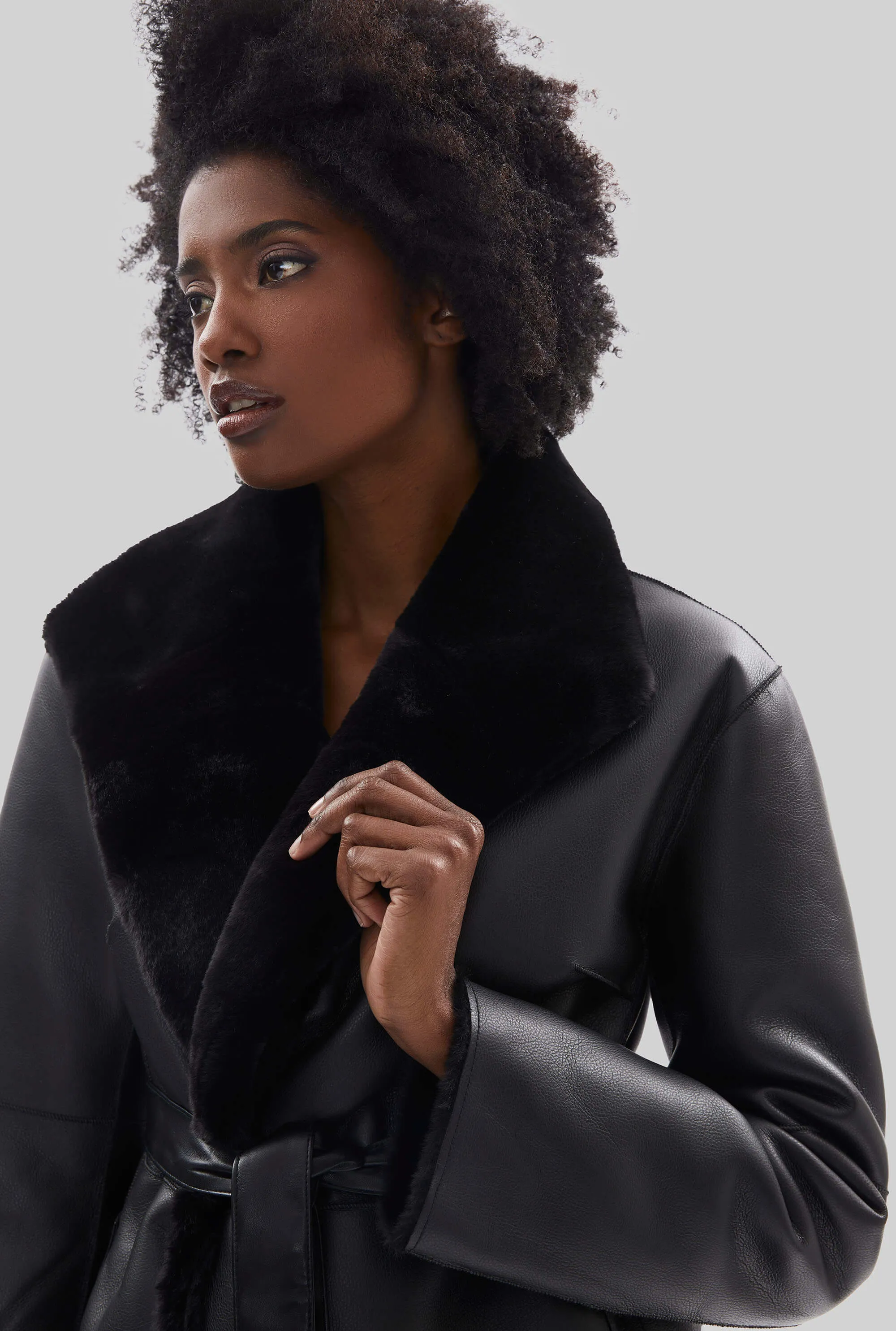 Faux Fur Wrap Reversible Coat Black