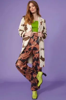 Faux Suede Cow Print Coat