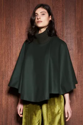 FERN CAPE [ Olive Green Wool, Turtleneck Poncho ]