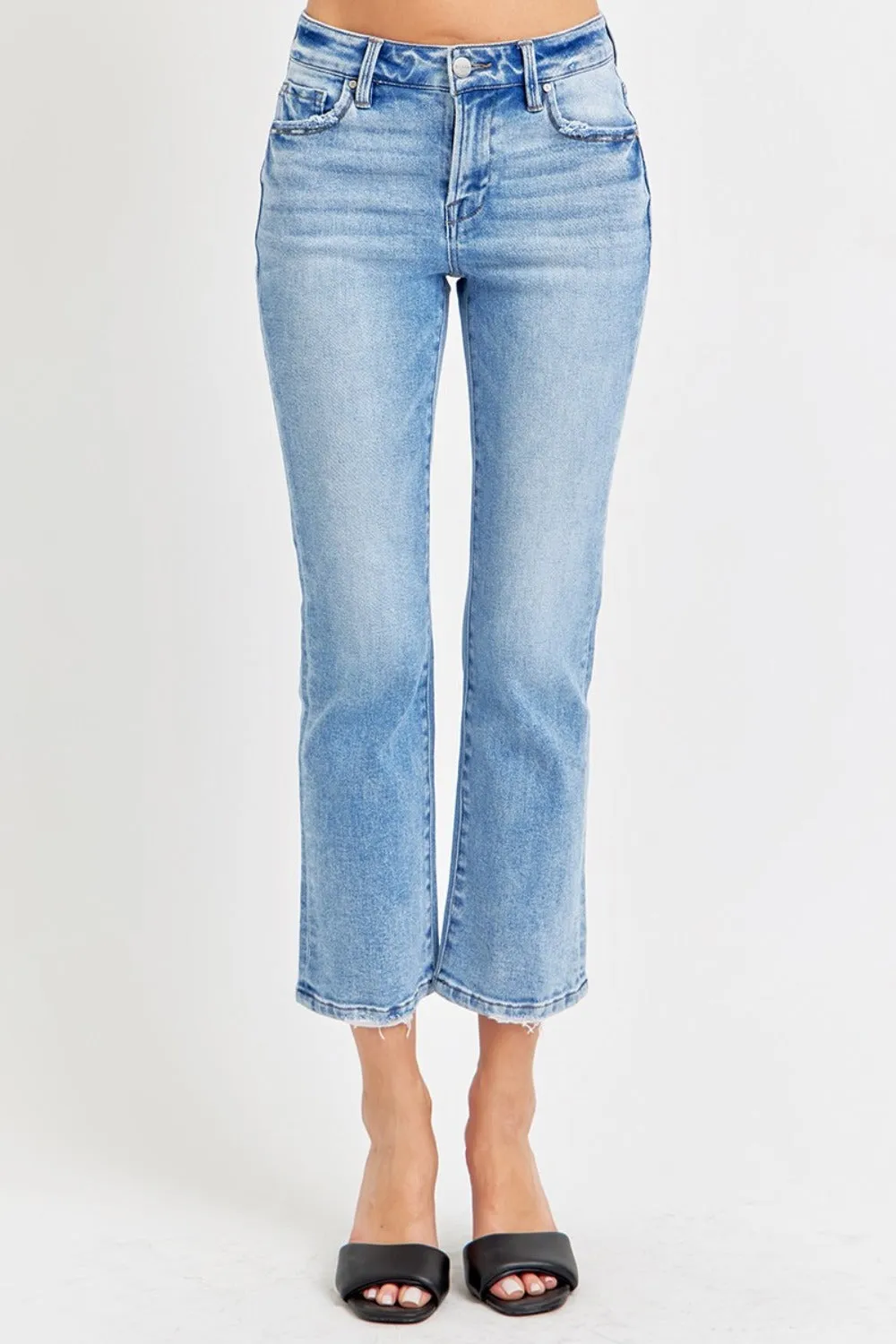 Full Size Low Rise Crop Slim Straight Jeans