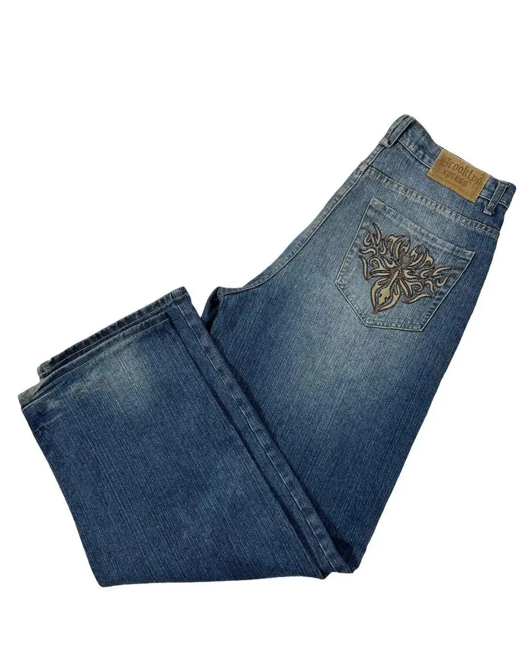 Getadme Classic American pocket embroidery washed high waist washed jeans for men and women hip hop loose casual wide leg straight jeans