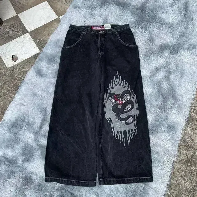 Getadme Jeans New Harajuku Hip Hop Retro Skull Graphic Embroidered Baggy Jeans Denim Pants Men Women Goth High Waist Wide Trousers