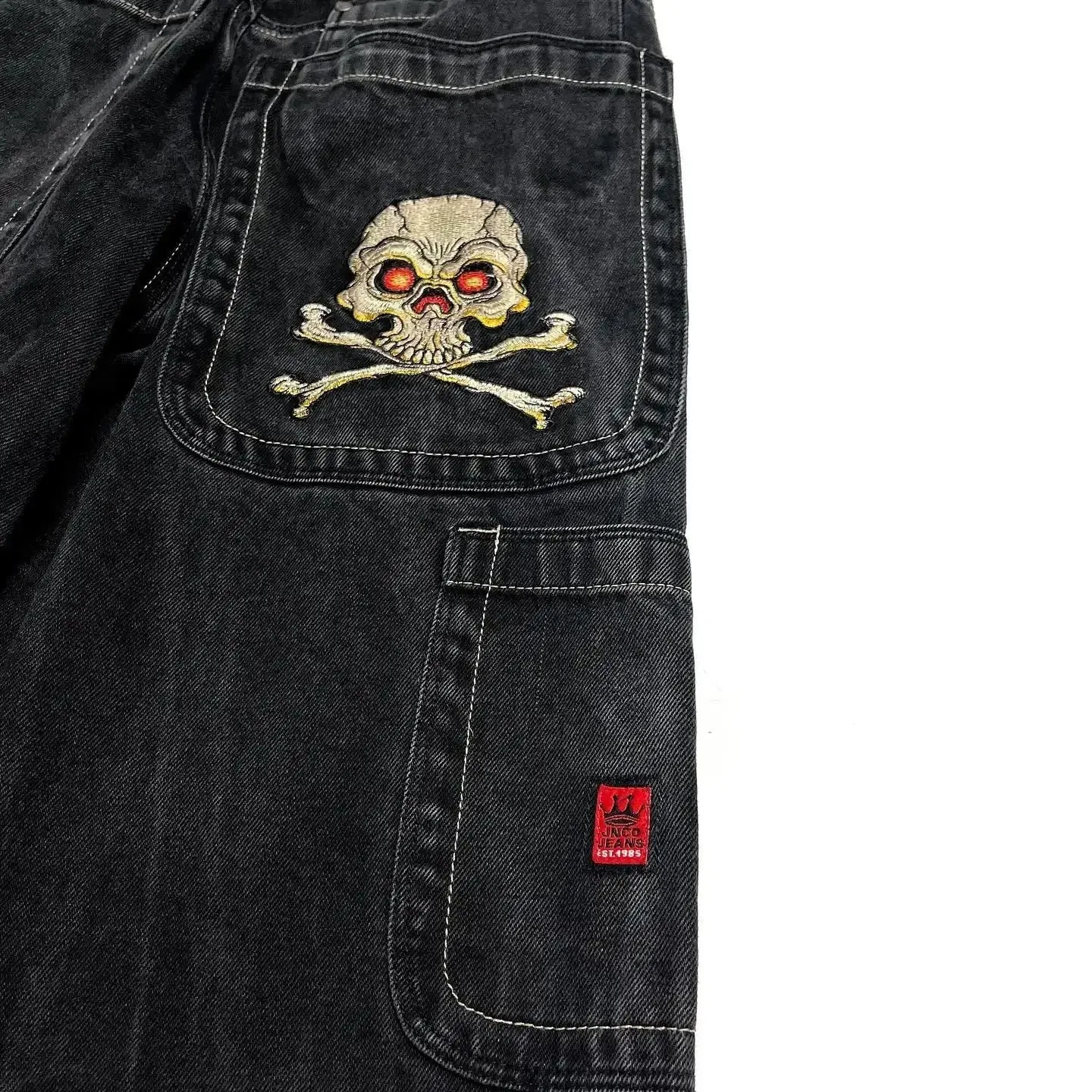 Getadme Jeans New Harajuku Hip Hop Retro Skull Graphic Embroidered Baggy Jeans Denim Pants Men Women Goth High Waist Wide Trousers