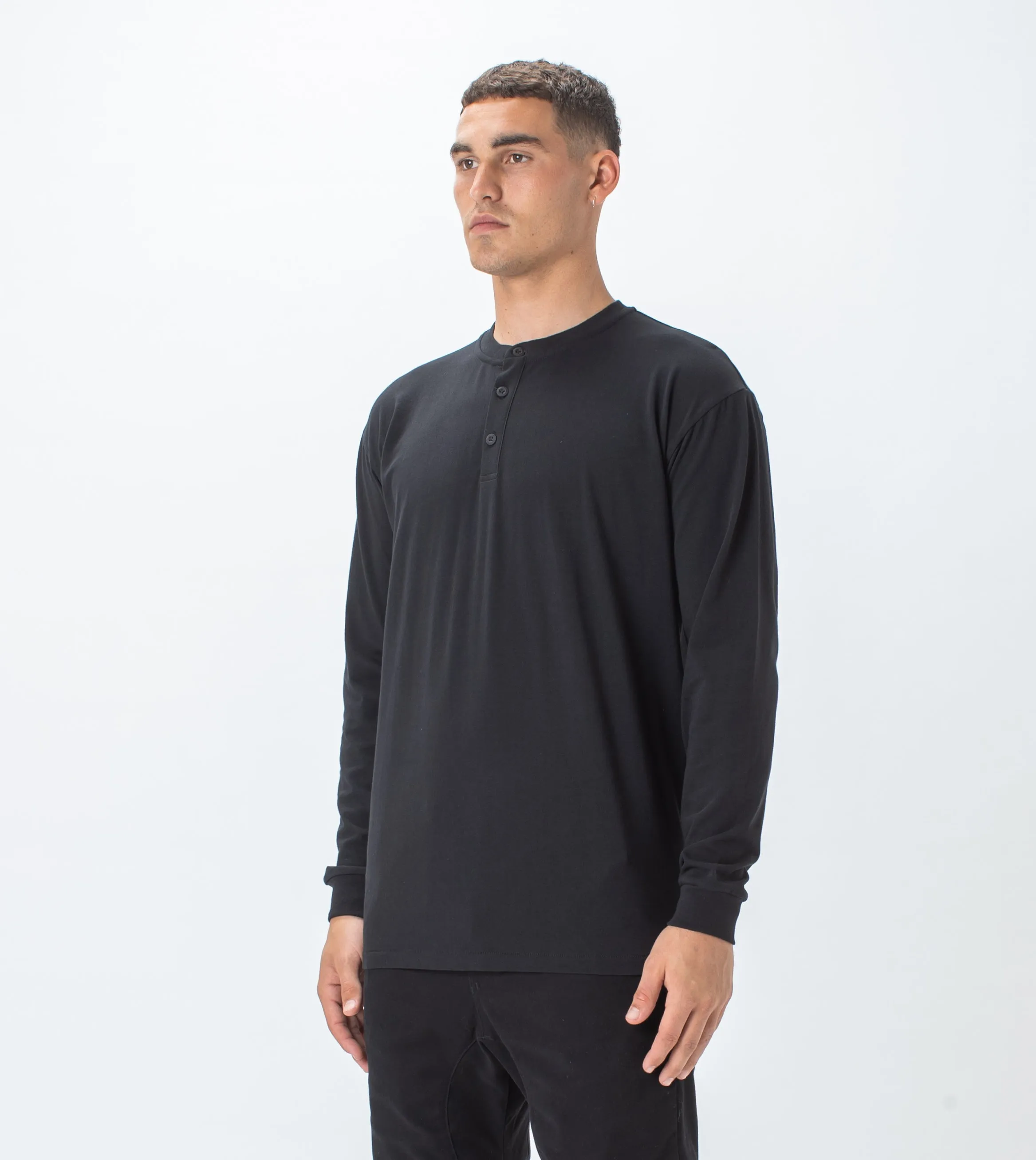 Henley LS Tee Black