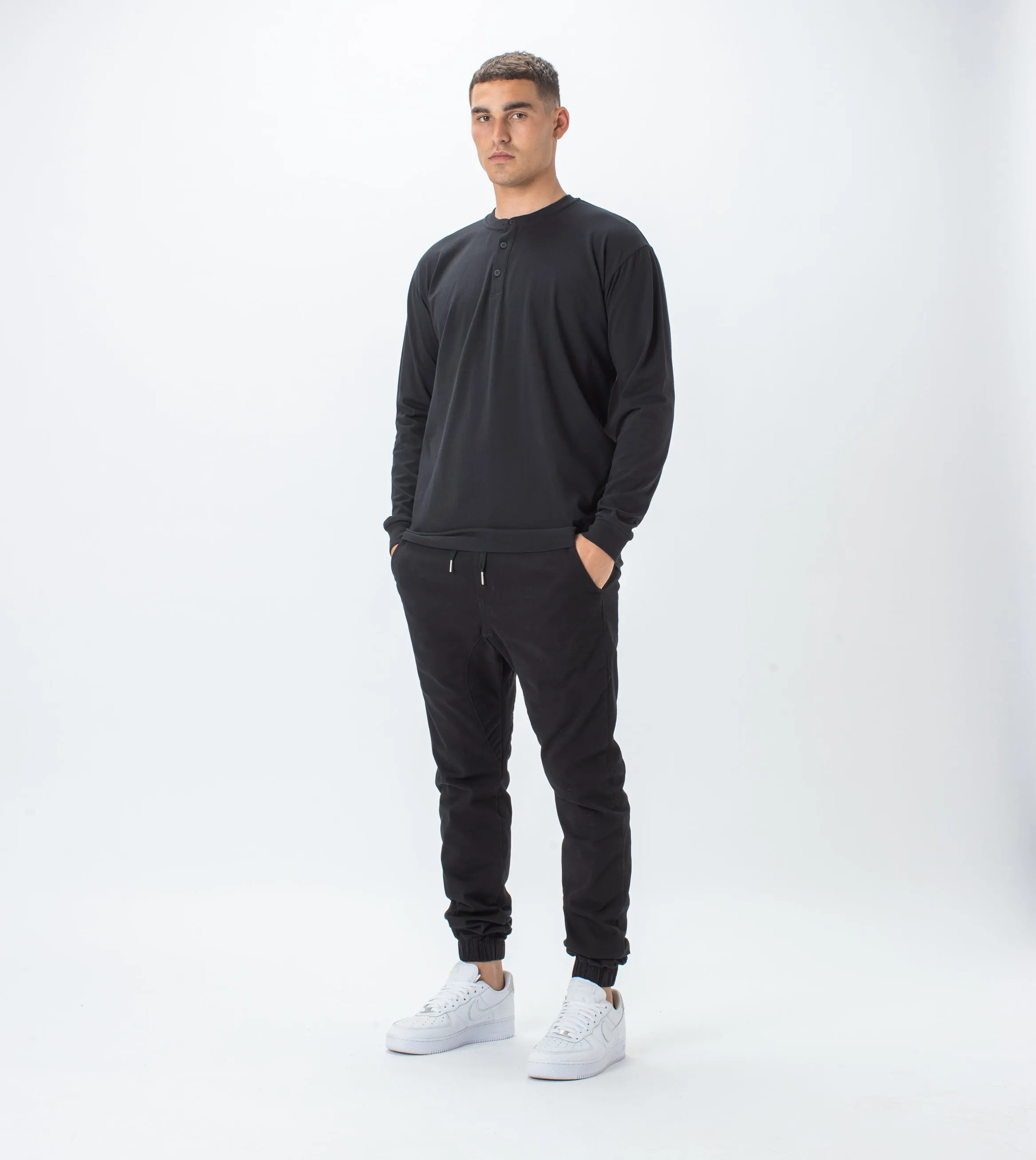 Henley LS Tee Black