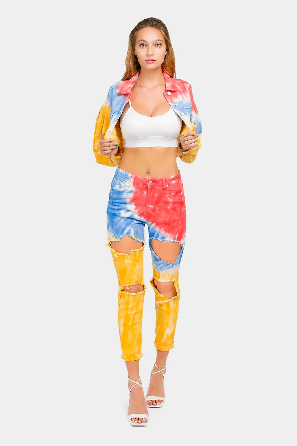 High Waist Ripped Tie Dye Mom Jeans