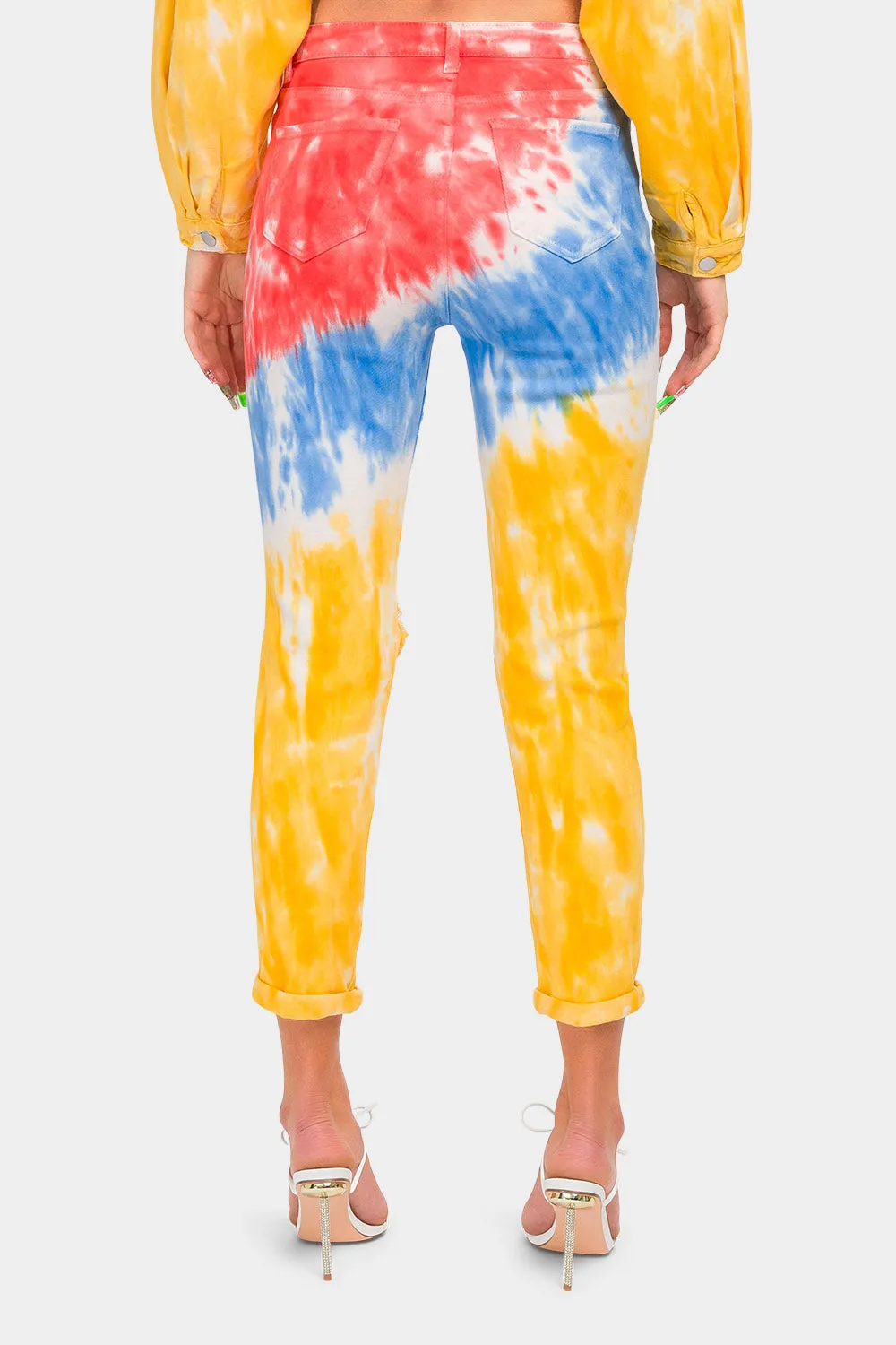 High Waist Ripped Tie Dye Mom Jeans