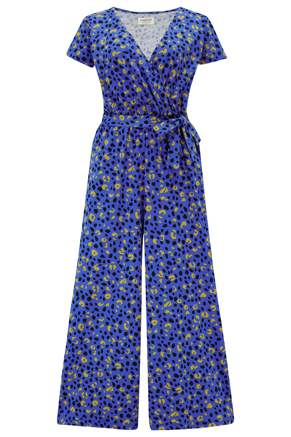 Katrina Cropped Jersey Jumpsuit - Blue, Painted Leopard