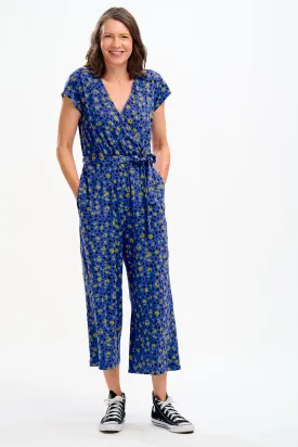 Katrina Cropped Jersey Jumpsuit - Blue, Painted Leopard