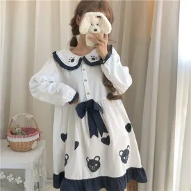 Kawaii Bear Printed Dress With Bowknot