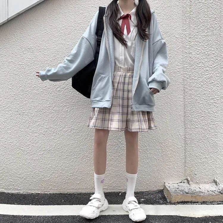 Kawaii Oversized Front Zipper Hooded Baseball Coat