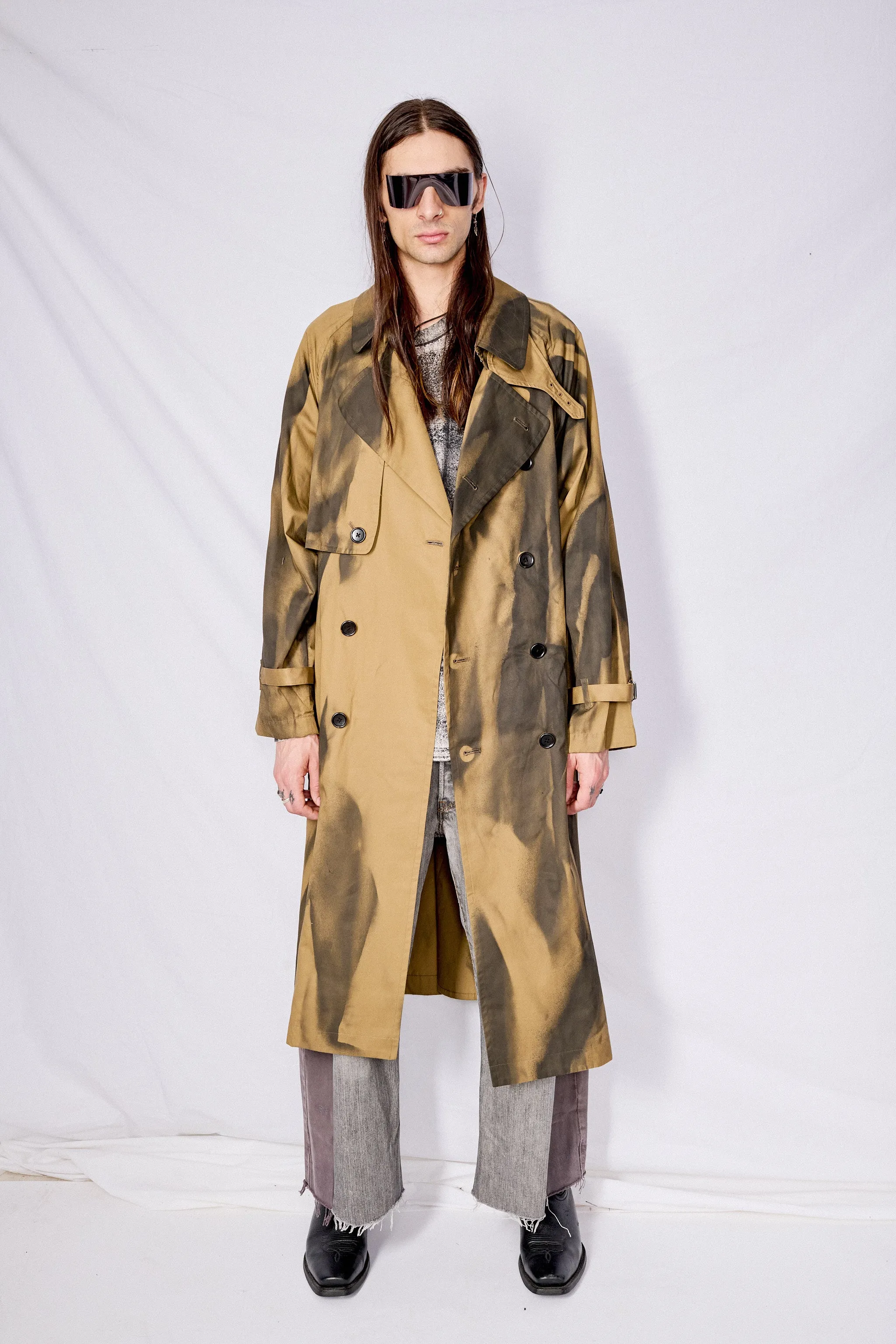 Khaki Spray Printed Trench Coat