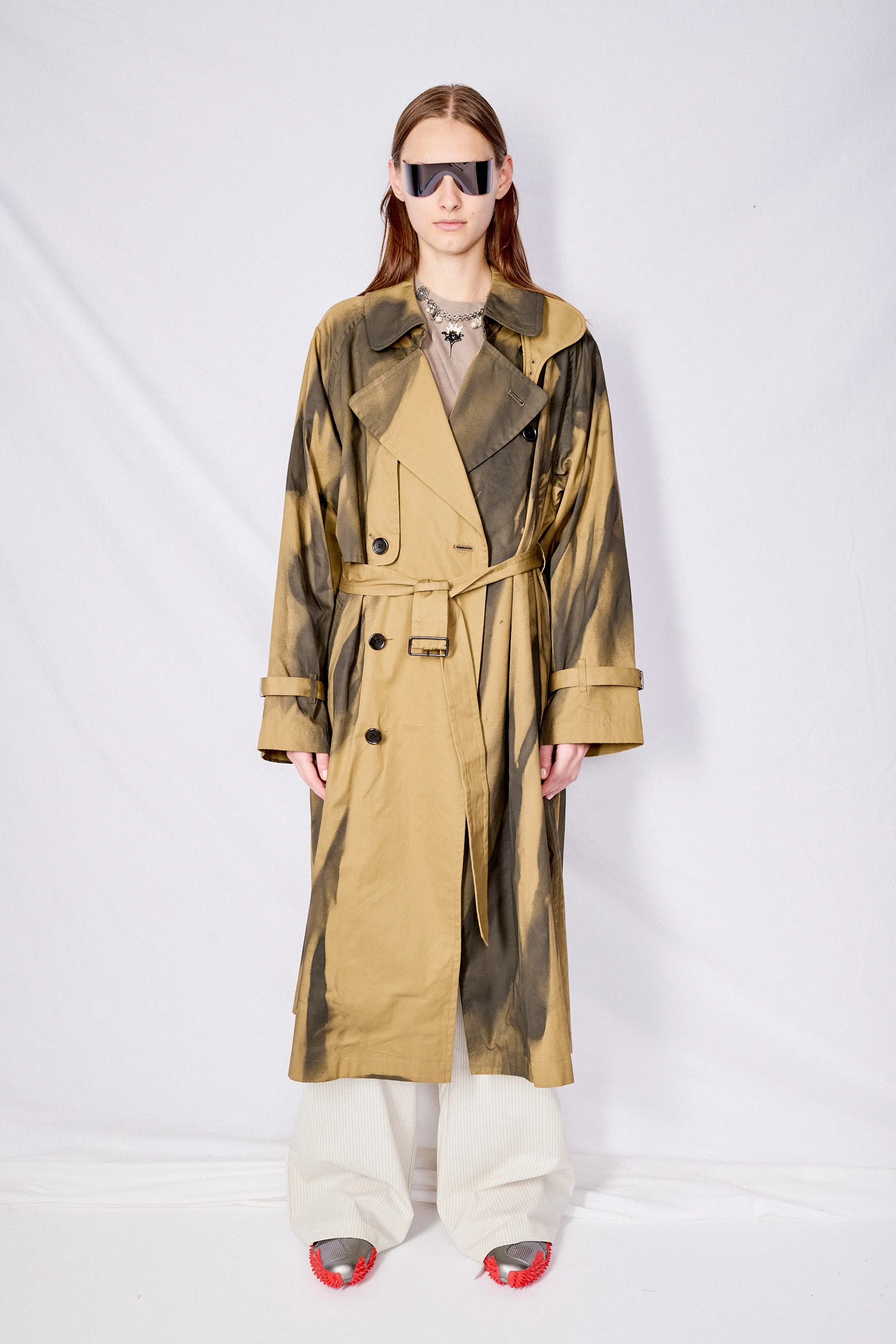 Khaki Spray Printed Trench Coat