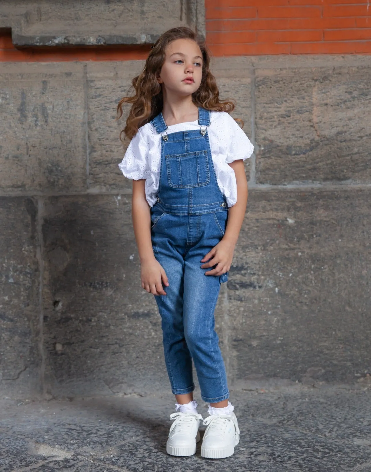 Kids Girl Small Bib Pocket Adjustable Straps Cute Ripped Jean Overalls