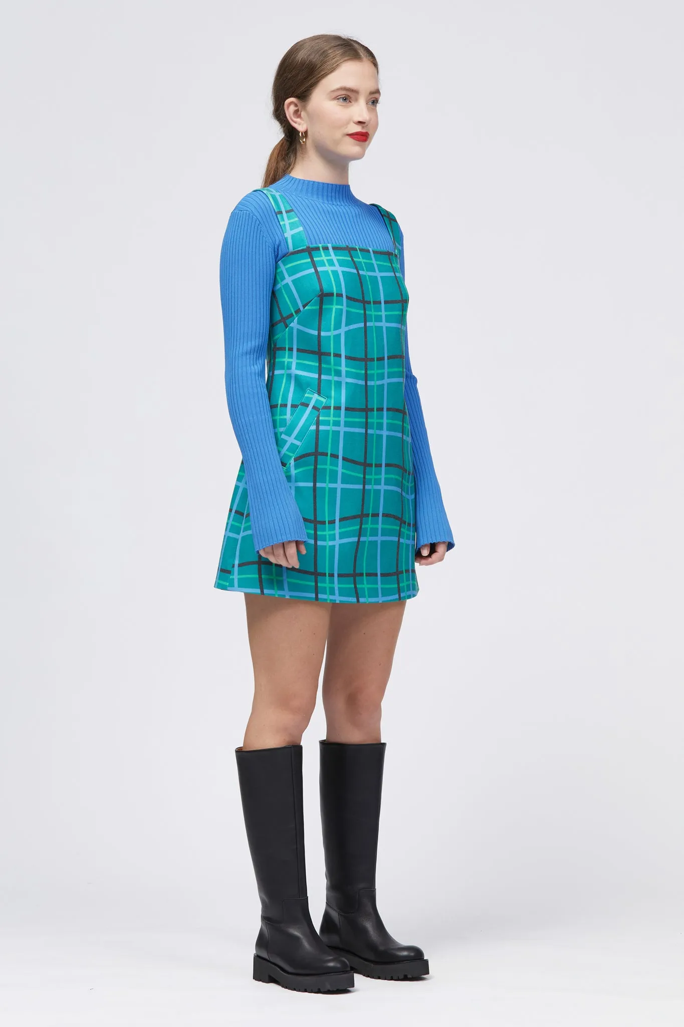 Kolor Dress Green/Blue Warped Check Print