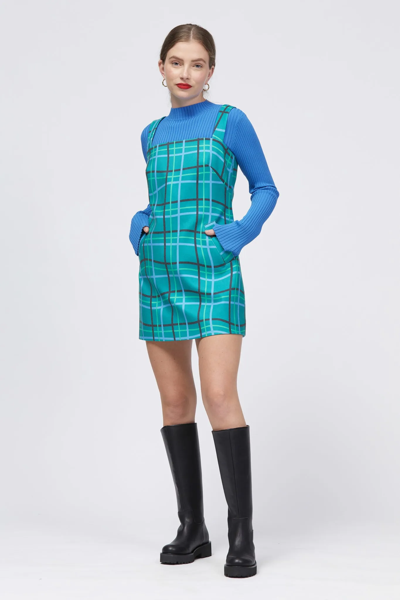 Kolor Dress Green/Blue Warped Check Print