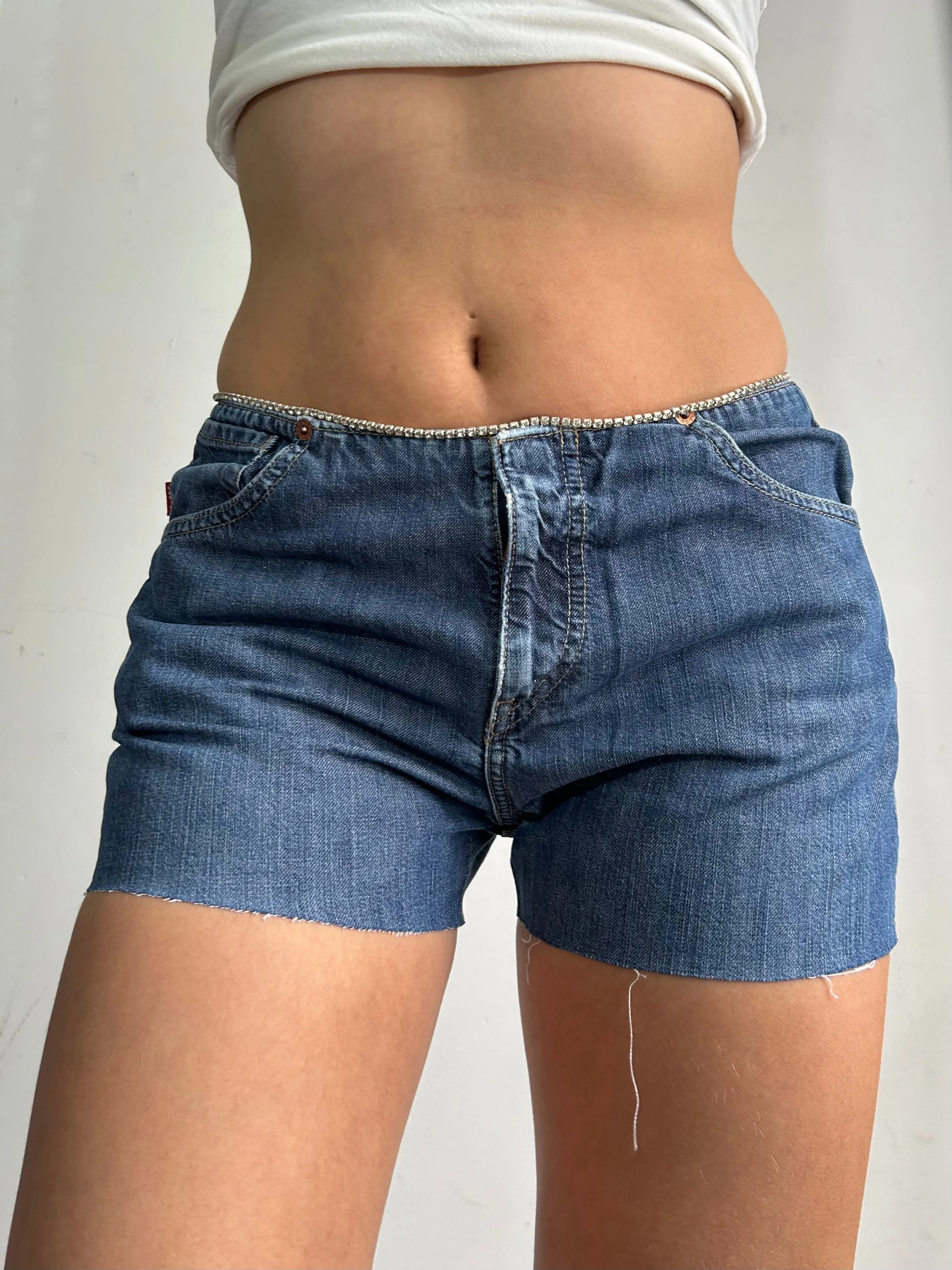 Light blue denim low rise mini short (M)